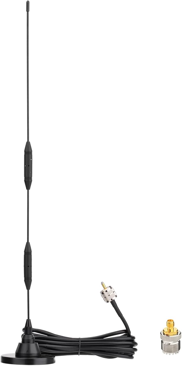 Eightwood Car Mobile Ham Radio Antenna High Gain Dual Band VHF UHF 136-174MHz 400-480MHz PL259 Male Antennae Magnetic Base with SMA Female to SO239 Adapter for BTECH Anytone Baofeng Radios