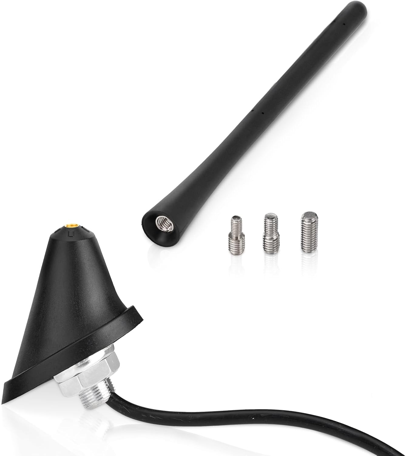 Eightwood Universal Car Radio Rubber Antenna 7in, FM AM Roof Mount Vehicle Antennae Replacement with Mount Base 16ft Cable for Car Truck Stereo Receiver Head Unit