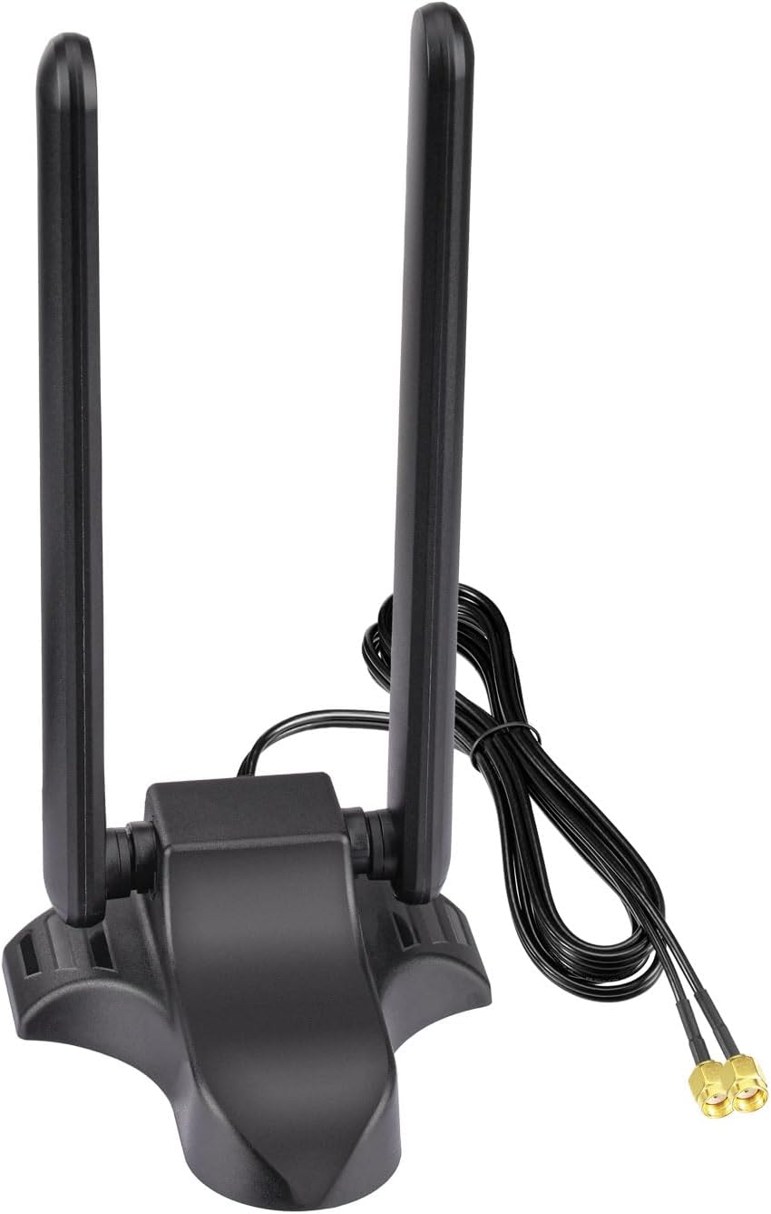 Eightwood WiFi 6E Antenna Tri-Band 2.4GHz 5GHz 6GHz Magnetic Base WiFi Antennae, RP-SMA Connector for PC Desktop Computer Motherboard PCIe Bluetooth WiFi 6E Card Wireless Router