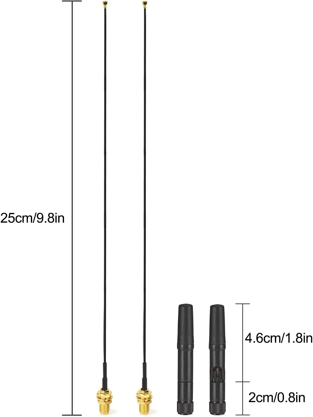 Eightwood Dual Band Small WiFi Antenna 2.4GHz 5GHz RP-SMA Male Antenna with MHF4 IPEX to RP-SMA Female Cable 9.8in (4-Pack) for M.2 NGFF Network Card PC Desktop Computer