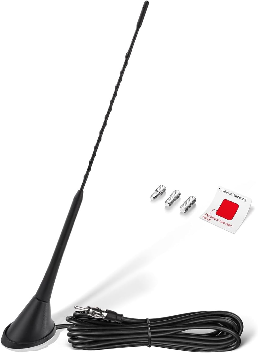 Eightwood Universal Vehicle Antenna 16in, AM FM Roof Mount Car Radio Antenna Mast with Mount Base 16ft Extension Cable for Car Truck Stereo Receiver Head Unit