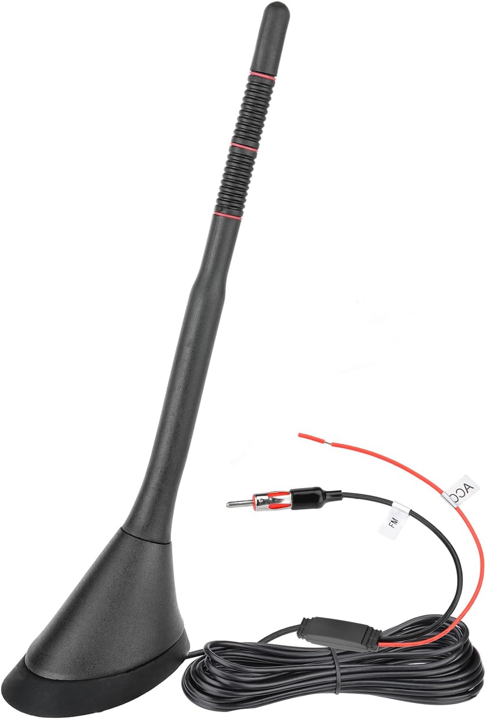 Eightwood Universal AM FM Car Radio Antenna, Roof Mount Amplified Stereo Antenna with 12V Power Wire DIN Plug Connector for Vehicle Car Truck SUV Radio Stereo Receiver Media Head Unit