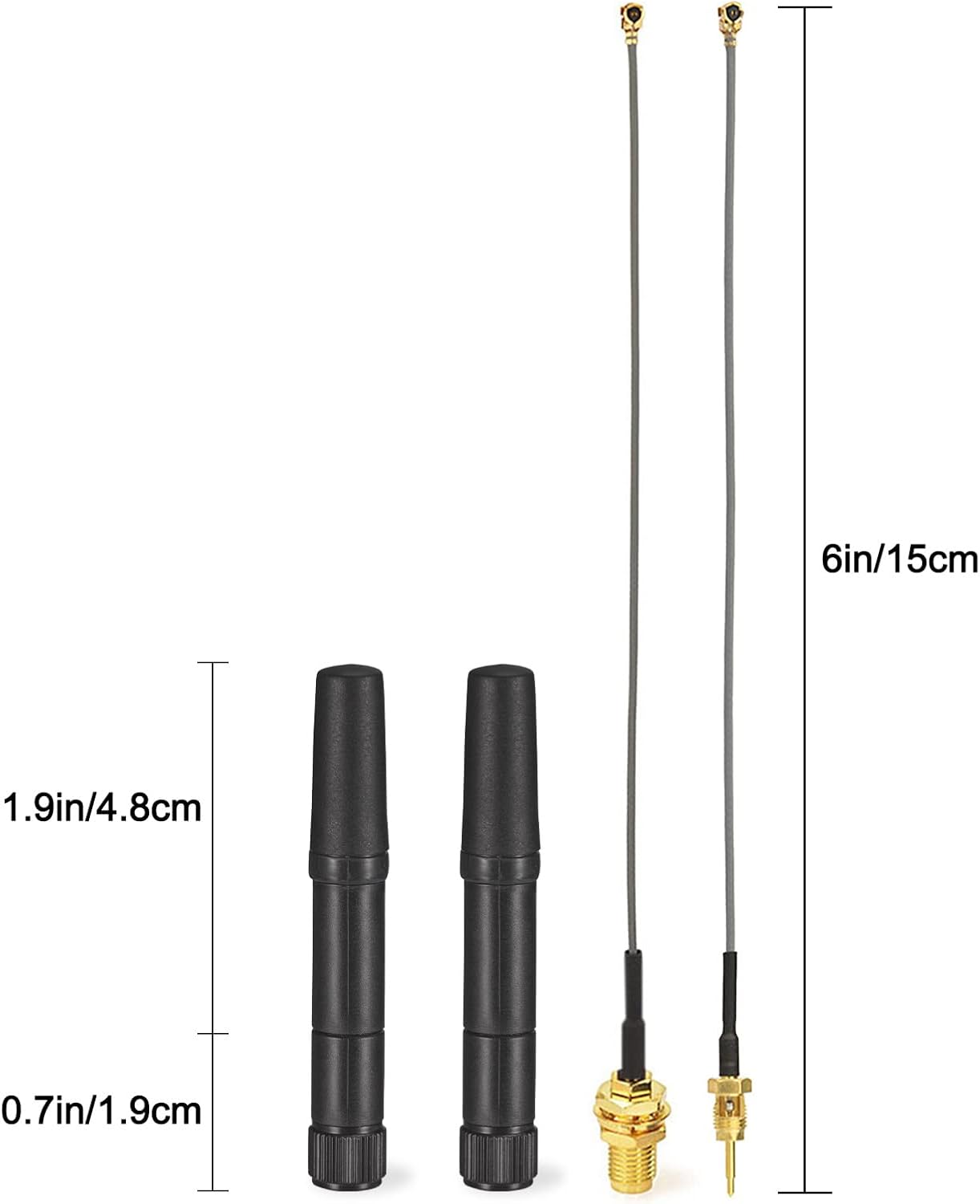Eightwood Dual Band Small WiFi Antenna 2.4GHz 5GHz RP-SMA Male Antenna with U.FL IPX to RP-SMA Female Cable 6in (4-Pack) for Mini PCIe Network Card