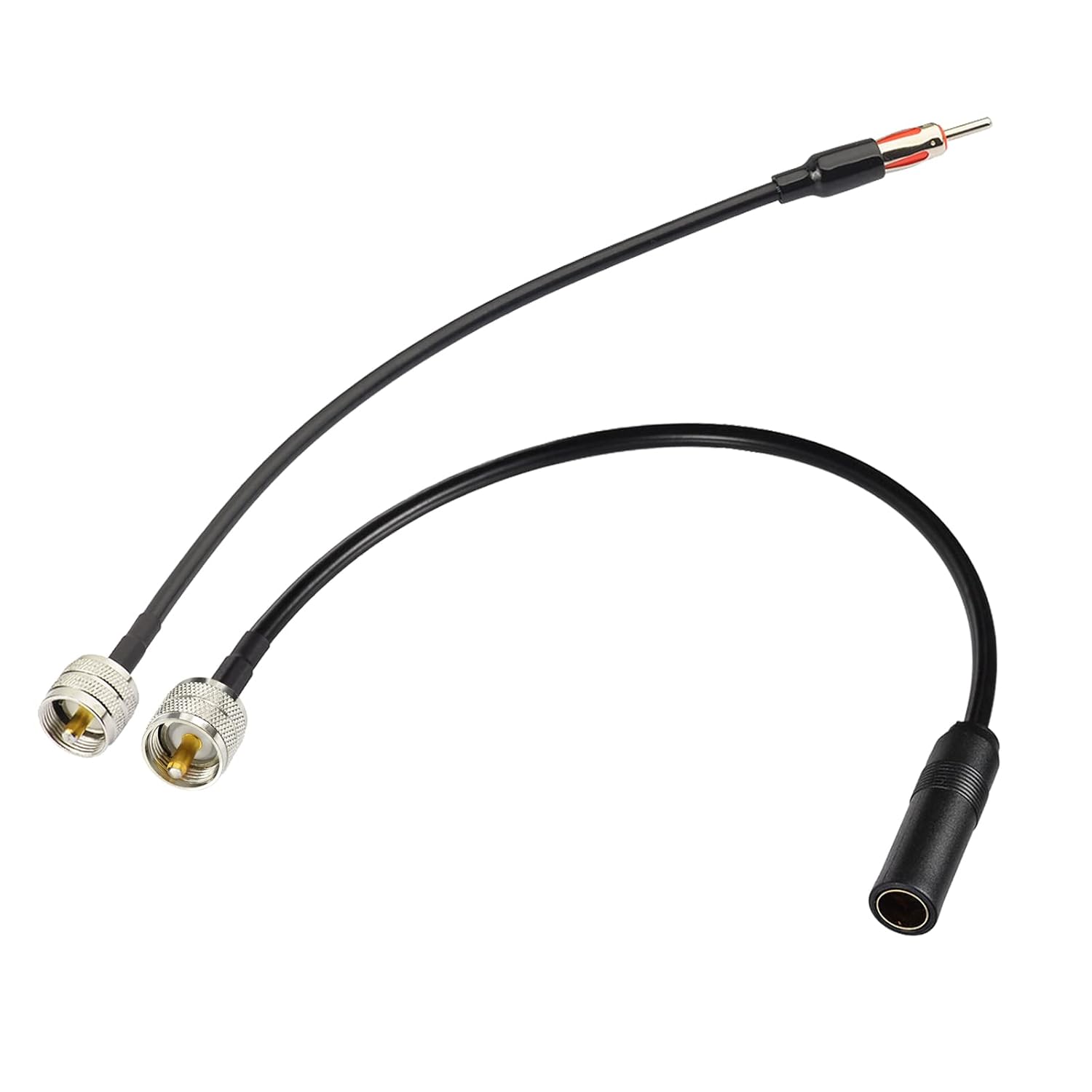 Eightwood PL259 to AM/FM Adapter Kit (2-Pack), PL259 UHF Male to DIN Plug Male/Female RG58 Coax Cable 12” for CB Radio Receiver Scanner Antenna