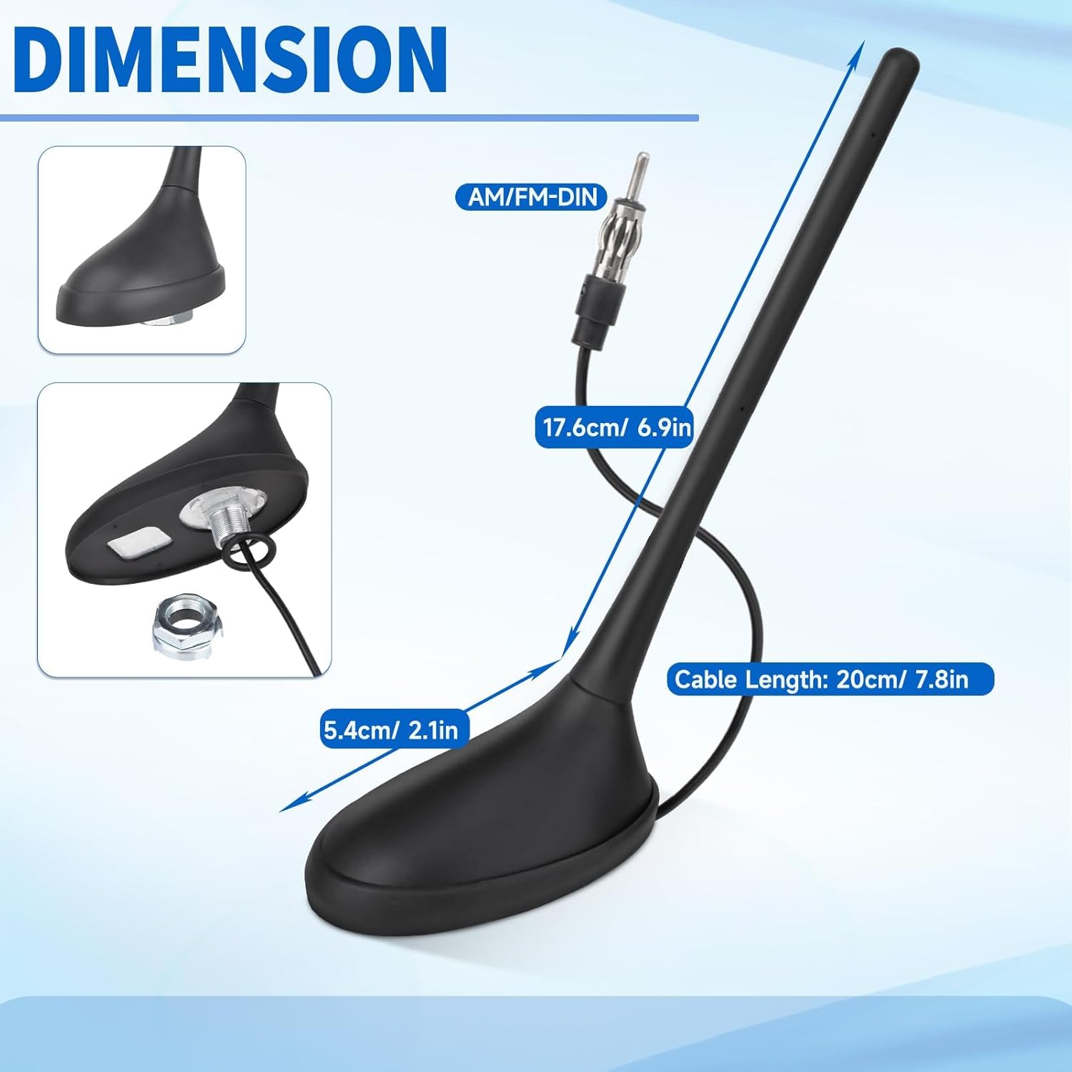 Eightwood Universal Car Radio Antenna Replacement, Roof Mount FM AM Stereo Antenna with DIN Male Connector for Vehicle Car Truck SUV Marine Radio Stereo Receiver Media Head Unit