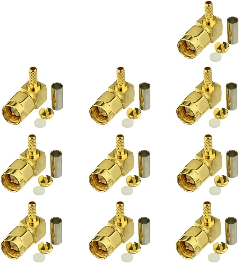 Eightwood 10pcs SMA Male Crimp Right Angle RF Connector for RG316 RG174 LMR100 Coax Cable
