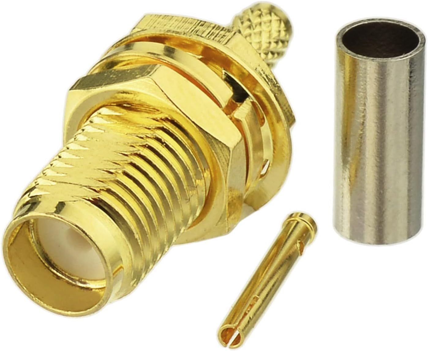 Eightwood 10pcs SMA Female Bulkhead Crimp Connector Gold-Plated for RG316 RG174 Cable