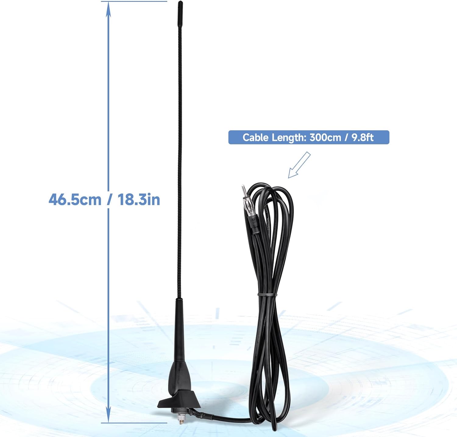 Eightwood Waterproof Marine Boat Radio Antenna 18 Inch, AM/FM Stereo Antenna Mast Replacement with Mount Base for Boat Car Tractor RV ATV UTV Motorcycle Yacht Pontoon