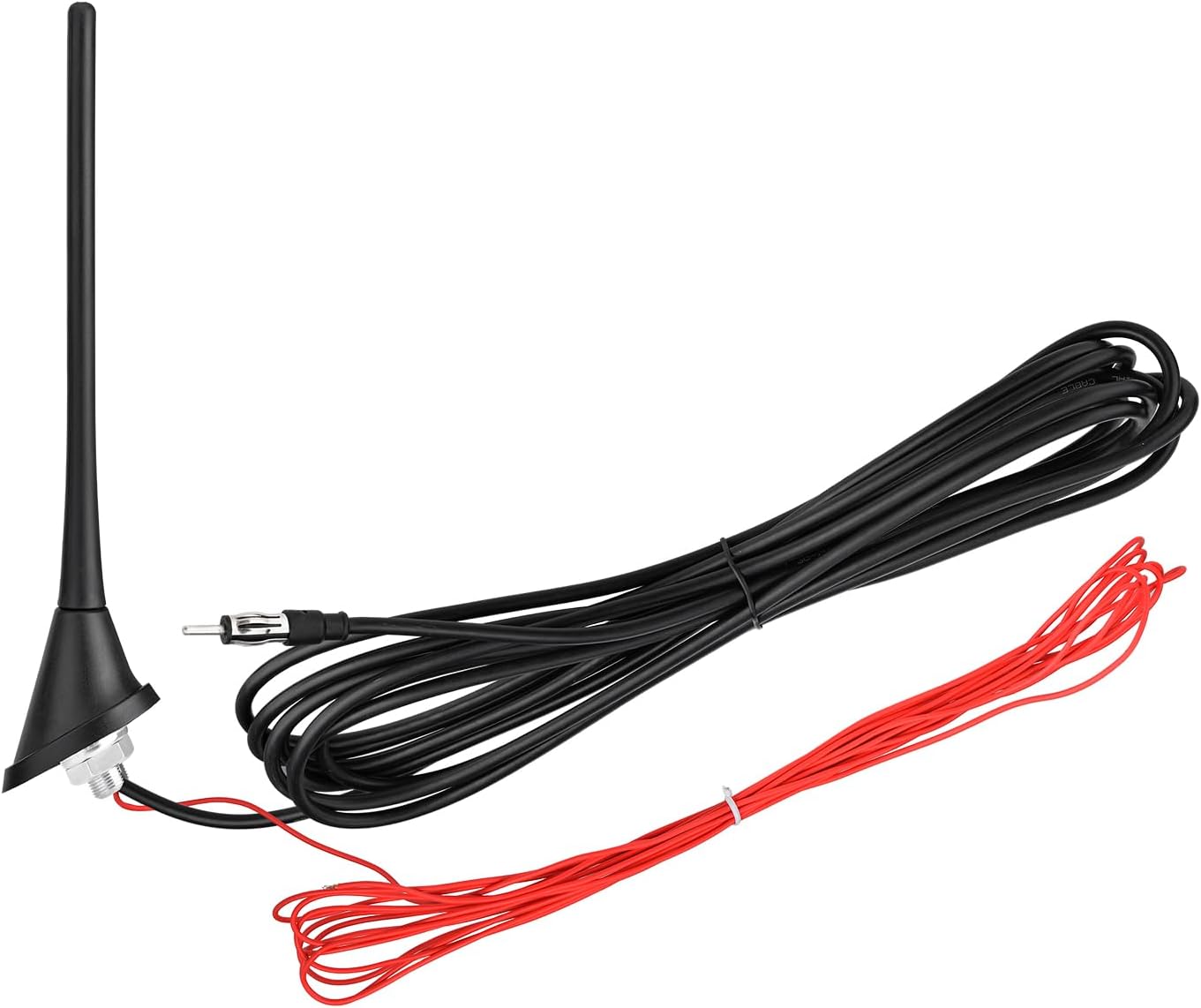 Eightwood Car Stereo FM AM Radio Antenna, Universal Roof Mount Amplified Antenna with 12V Power Wire DIN Plug Connector for Vehicle Car Truck SUV Radio Stereo Receiver Media Head Unit