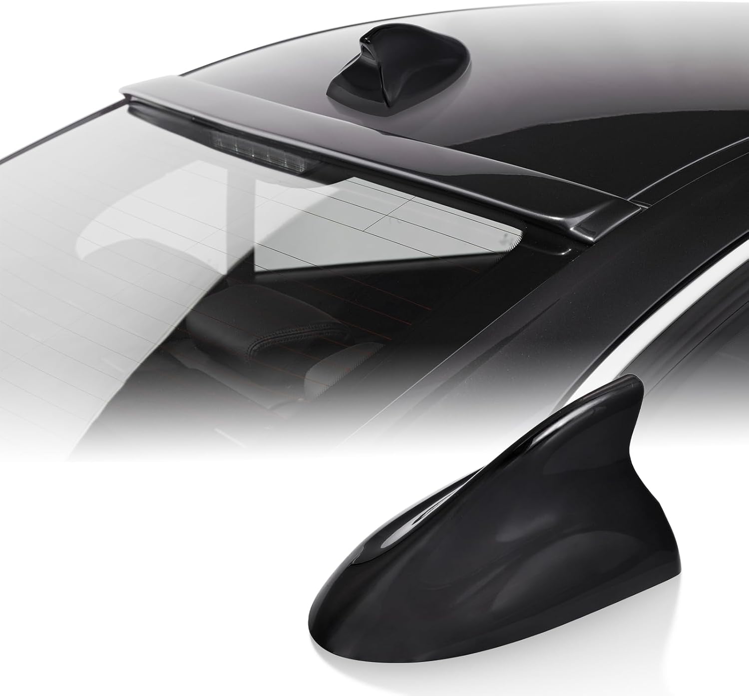 Eightwood Shark Fin Antenna Cover, Car AM/FM Radio Antenna Topper, Roof Mount Antennae with Adhesive Tape for Car Truck SUV, Black