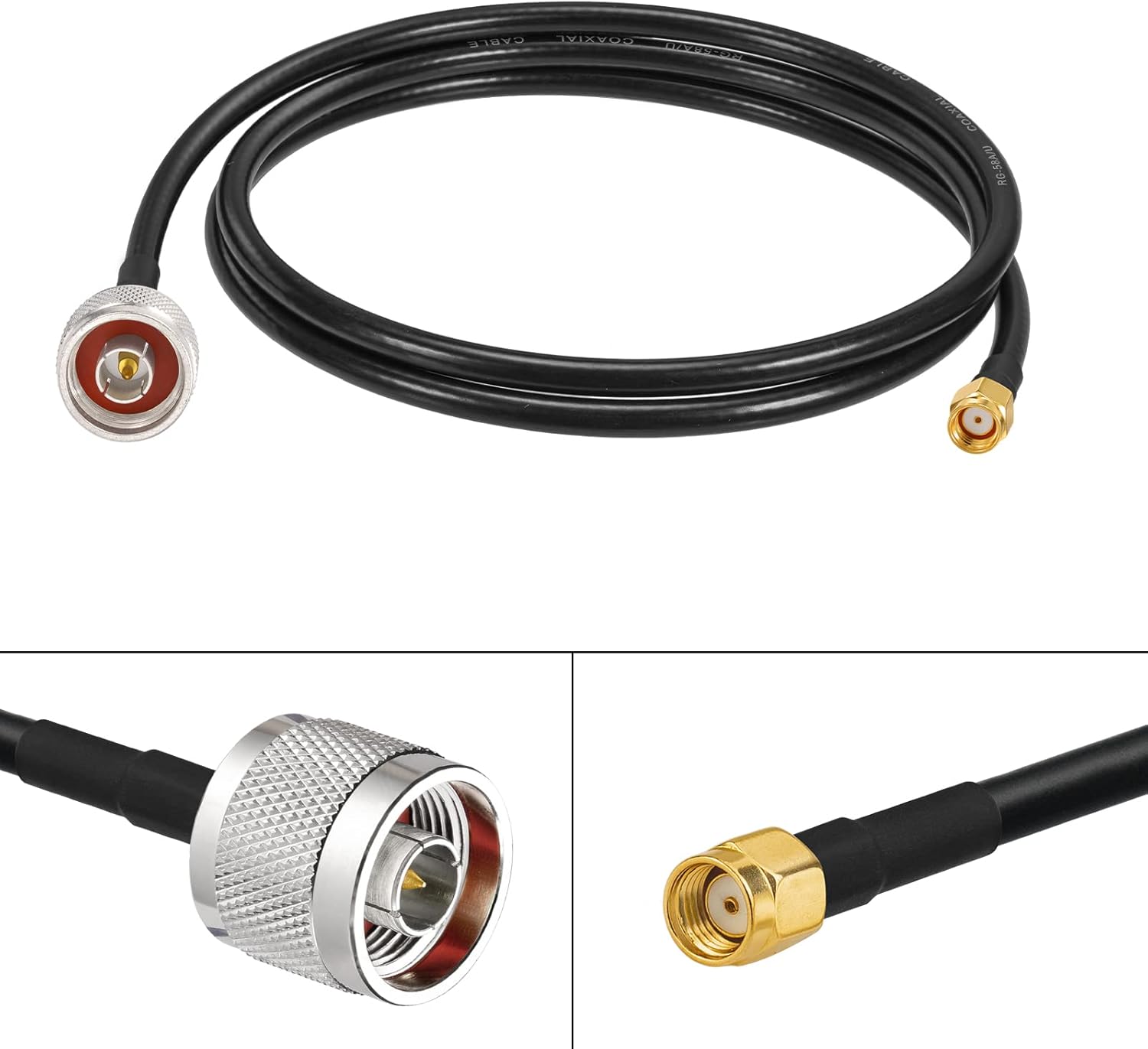 Eightwood RP-SMA Male with Female Pin to N Type Male Plug RG58 Coax Cable 3 feet