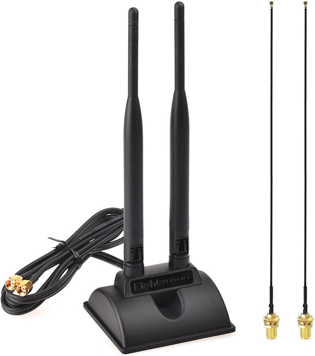 Eightwood 2.4GHz 5GHz Dual Band RP-SMA Male WiFi Antenna + RP-SMA Female Cable 9.8 inch 2-Pack for M.2 NGFF Network Card PC Desktop Computer