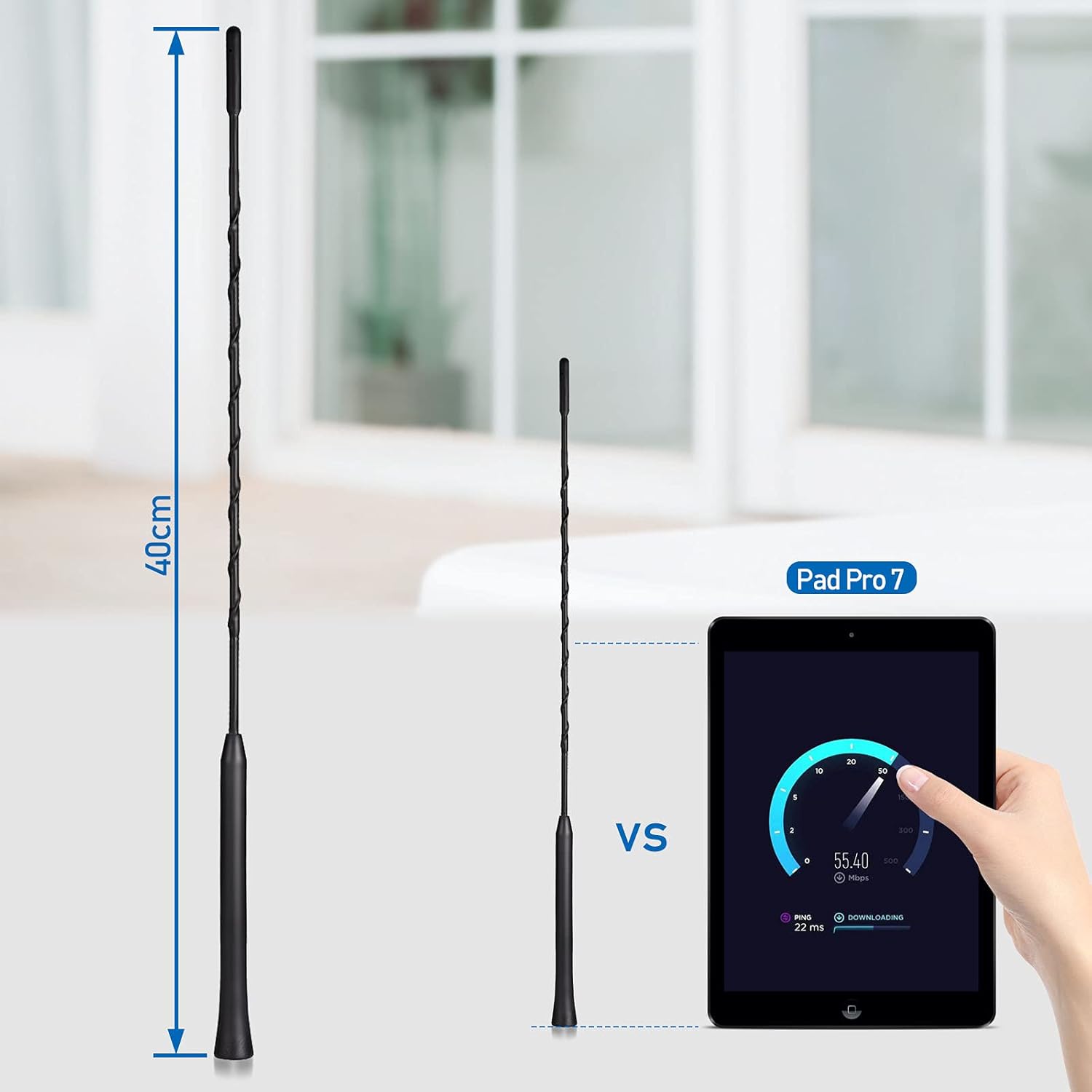 Eightwood Vehicle Antenna Replacement 16 inch, AM FM Universal Roof Mount Car Radio Antenna Mast, Flexible Rubber Antennae with M4 M5 M6 Threaded Adapter