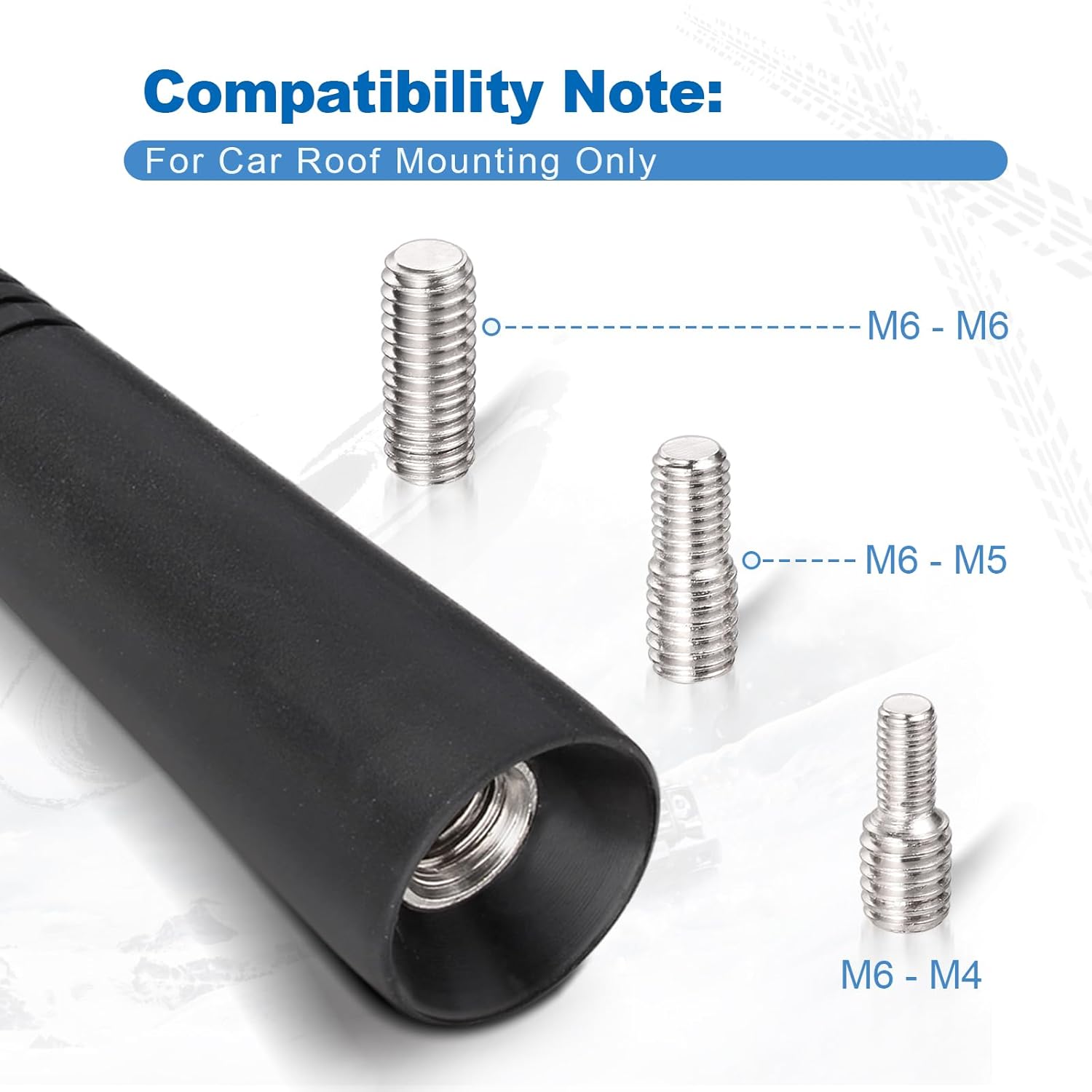 Eightwood Car FM AM Radio Antenna 4.3 inch, Rubber Universal Roof Mount Vehicle Antenna Mast Replacement with M4 M5 M6 Thread Adapters