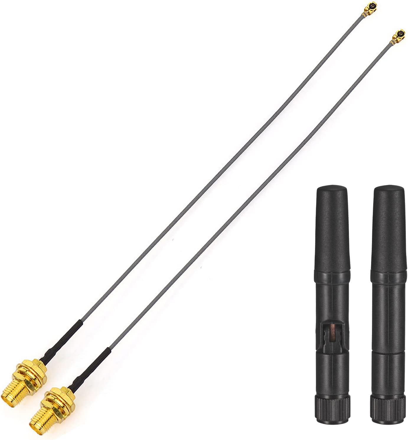 Eightwood Dual Band Small WiFi Antenna 2.4GHz 5GHz RP-SMA Male Antenna with U.FL IPX to RP-SMA Female Cable 6in (4-Pack) for Mini PCIe Network Card