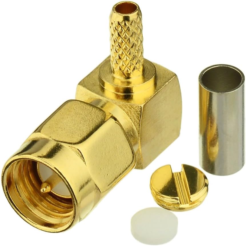 Eightwood 10pcs SMA Male Crimp Right Angle RF Connector for RG316 RG174 LMR100 Coax Cable