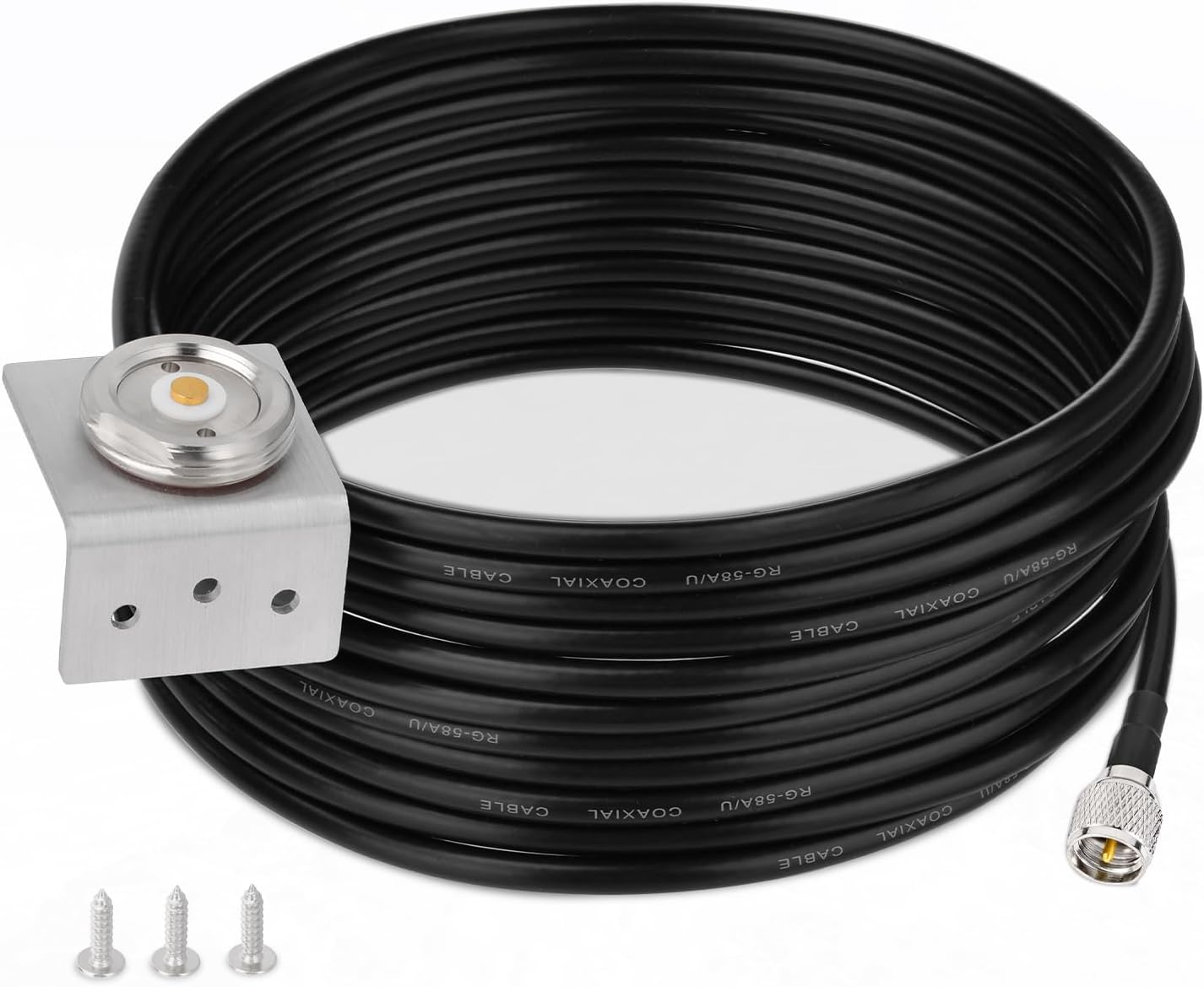 Eightwood NMO Antenna Mount to Mini-UHF Male Extension Cable RG58 16.4 feet + L Shape Bracket for Two-Way CB Mobile Radio Antenna Scanner