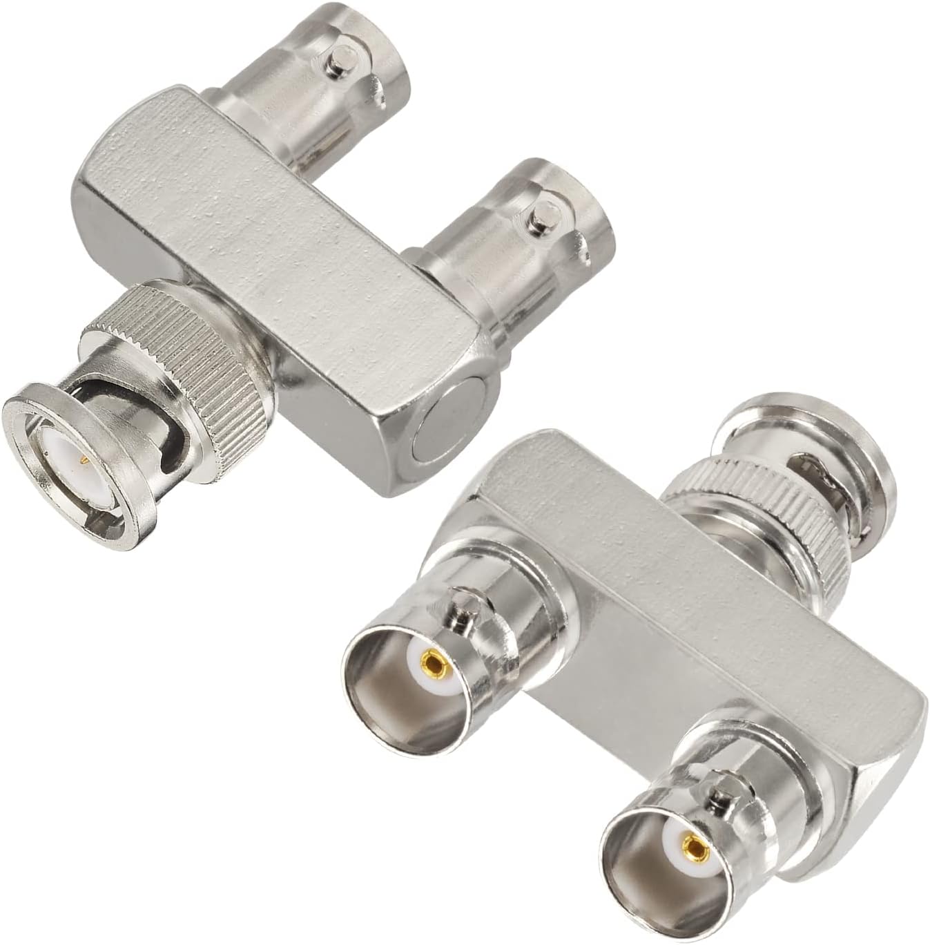 Eightwood BNC Splitter Adapter 2-Pack BNC Male to Dual Female Tee Type 3 Way Audio RF Coax Connector
