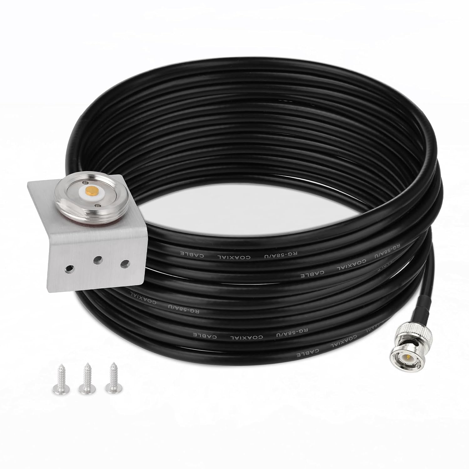 Eightwood NMO Antenna Mount to BNC Male Coax Connector Extension Cable RG58 16.4 Feet + L Shape Bracket for CB & Handheld Radio,Radio Antenna,Radio Scanner