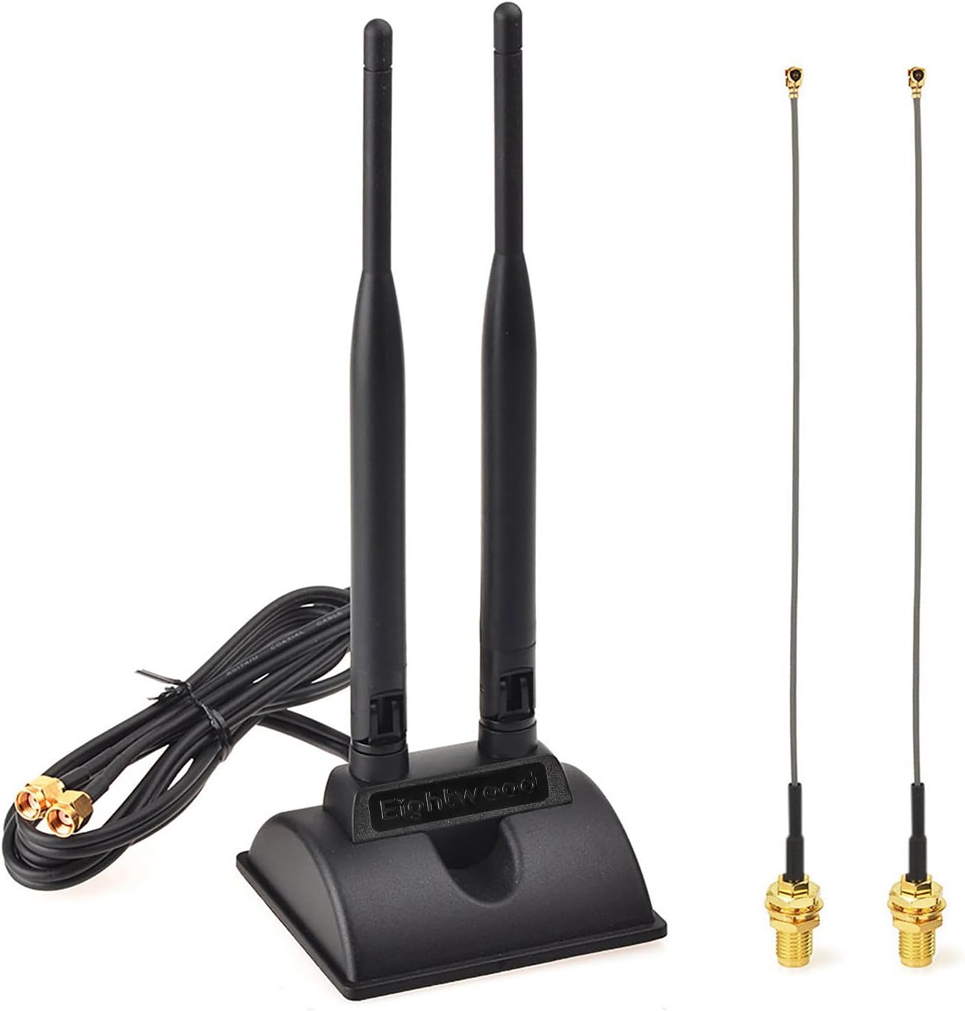 Eightwood 2.4GHz 5GHz Dual Band WiFi Antenna RP-SMA Male Antenna + RP-SMA Female Cable 6 inch (2-Pack) for Mini PCIe Network Card USB WiFi Adapter Wireless Router Hotspot