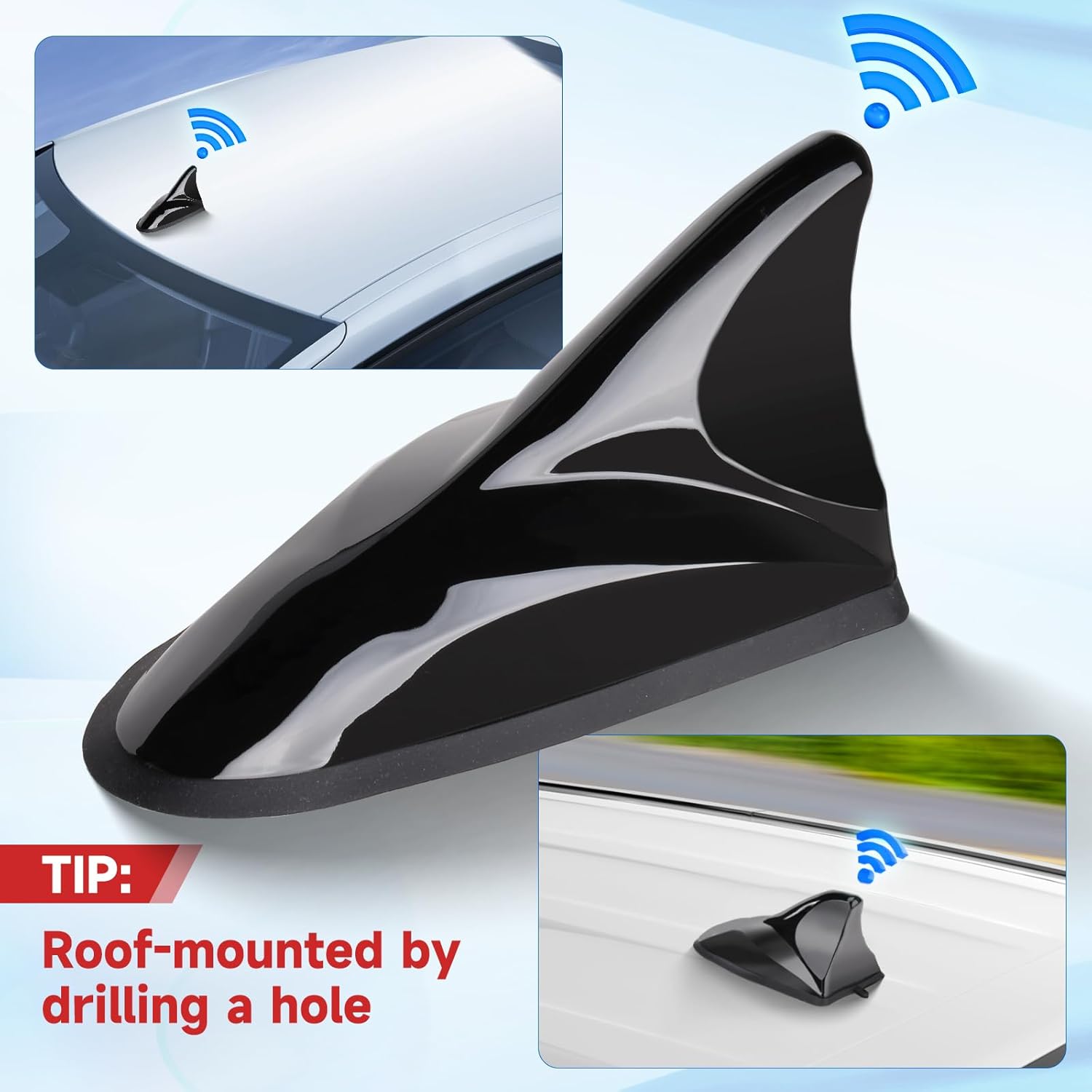 Eightwood Shark Fin Amplified FM AM Car Radio Antenna, GPS Antenna with SMA Male Connector for Vehicle Car Truck SUV Radio Stereo Receiver Head Unit GPS Navigation System