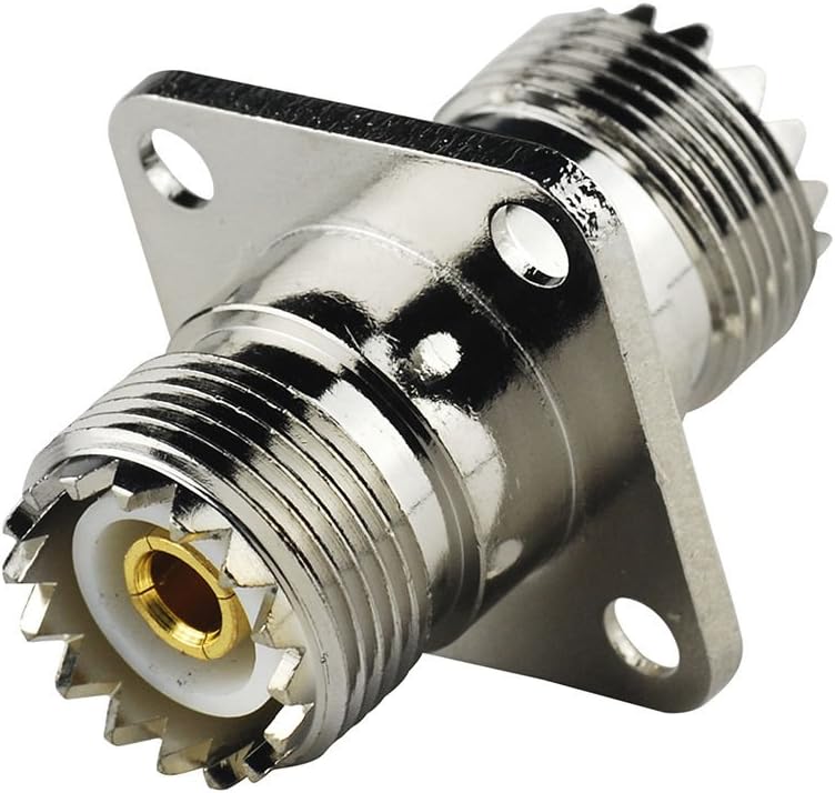 Eightwood SO239 to SO239 Chassis Mount Adapter 2-Pack, SO239 Female to Female Flange Panel Connector for PL259 UHF Antenna, CB &Amateur Radio, Ham Radio Transceiver