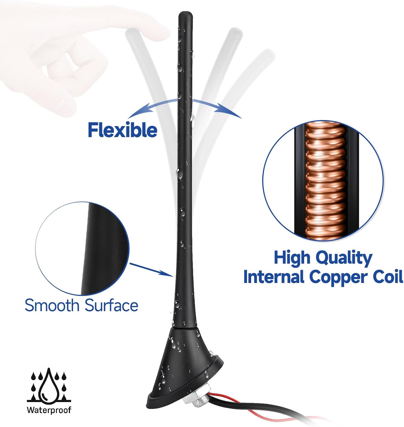 Eightwood Car Stereo FM AM Radio Antenna, Universal Roof Mount Amplified Antenna with 12V Power Wire DIN Plug Connector for Vehicle Car Truck SUV Radio Stereo Receiver Media Head Unit