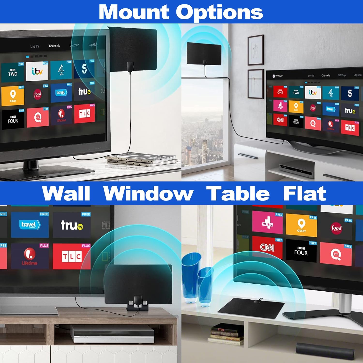 Eightwood Digital Amplified HD TV Antenna,Support 4K 1080p Fire TV Stick and All Older TV’s, Indoor HDTV Antennae for Local Channels, with Amplifier Signal Booster, 10ft Coax Cable, 150+ Miles Range