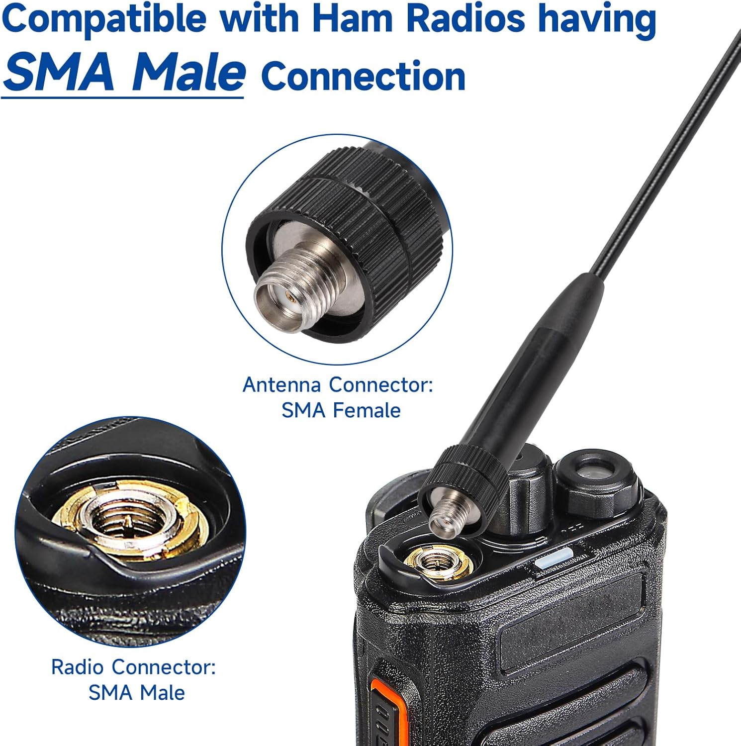 Eightwood SMA Female Whip Antenna Dual Band VHF UHF 144/430Mhz Flexible Antenna 14in 2-Pack for Baofeng Radios UV-5R UV-82 BF-F8HP