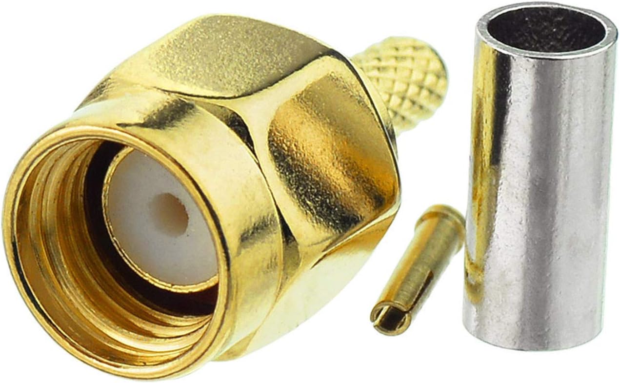 Eightwood 10pcs RP-SMA Male RF Crimp Connector 50ohms Gold-Plated for RG316 RG174 Cable