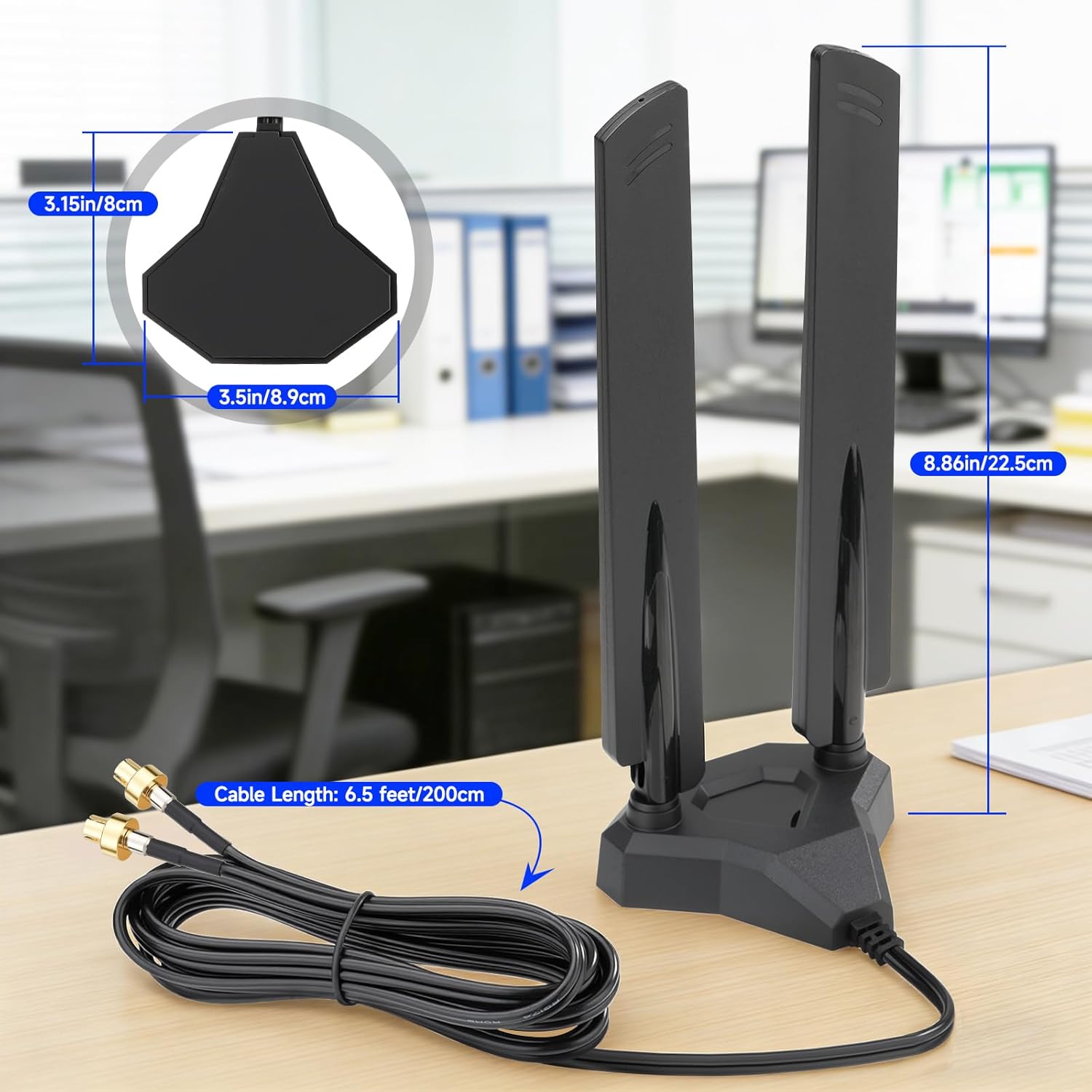 Eightwood Tri-Band WiFi 7 Motherboard Antenna for ASUS Gaming PC, Magnetic Base with 6.5ft Cable, Compatible with ROG Strix X870E-E, TUF Gaming B850-PLUS/X870-PLUS, ROG Crosshair X870E Hero