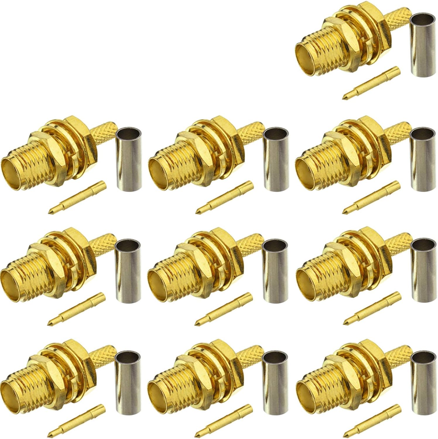 Eightwood 10pcs RP-SMA Bulkhead Female with Male Pin Crimp RF Connector for RG316 RG174 Cable