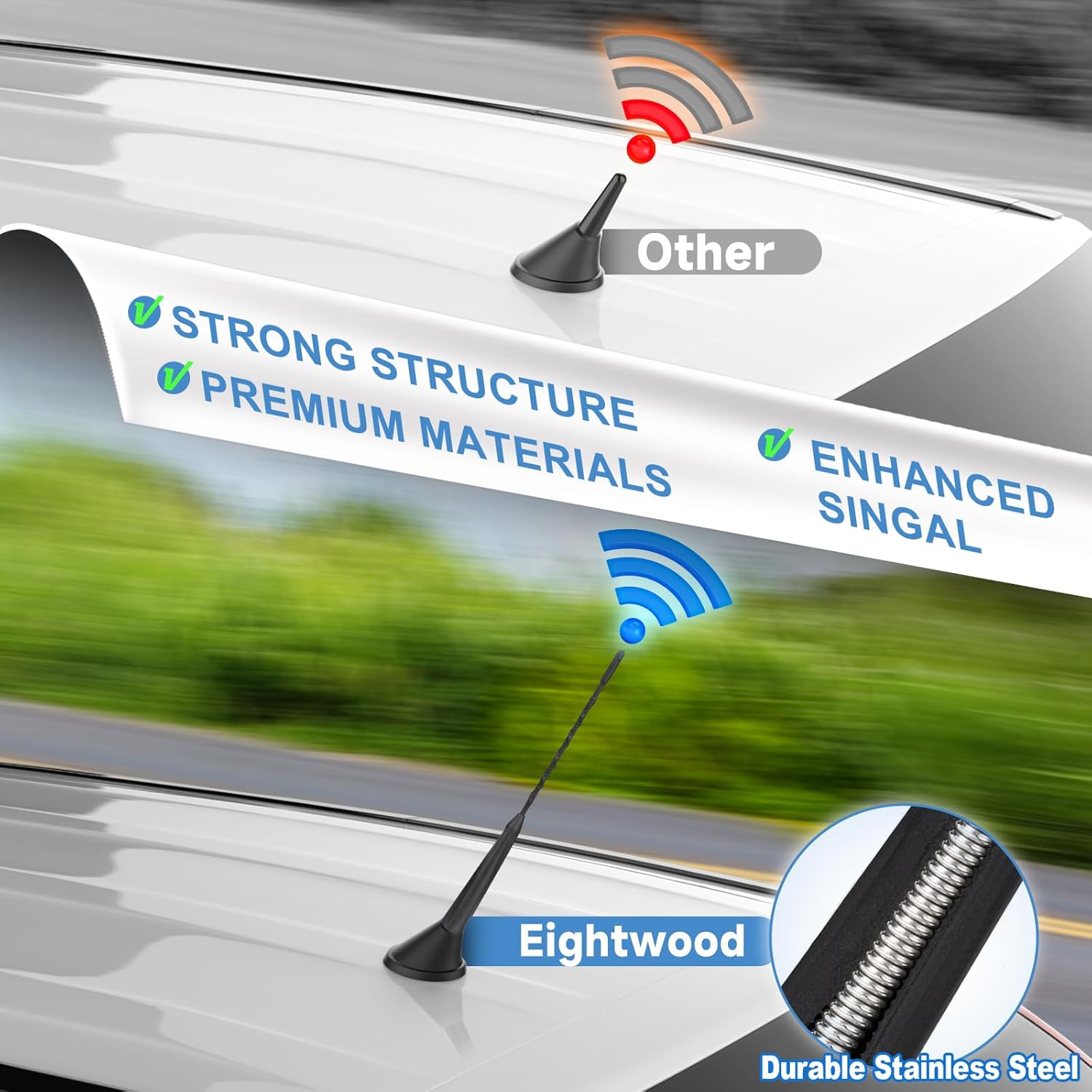 Eightwood Vehicle Roof Mount Antenna Mast 10.8in, Rubber AM FM Car Radio Antenna Replacement with M4 M5 M6 Thread Adapters