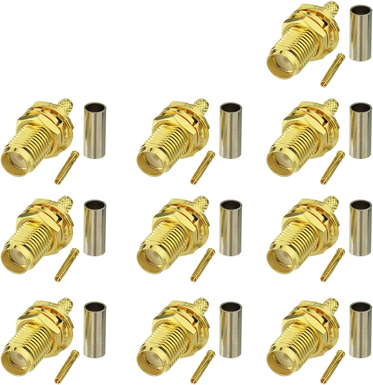 Eightwood 10pcs SMA Female Bulkhead Crimp Connector Gold-Plated for RG316 RG174 Cable