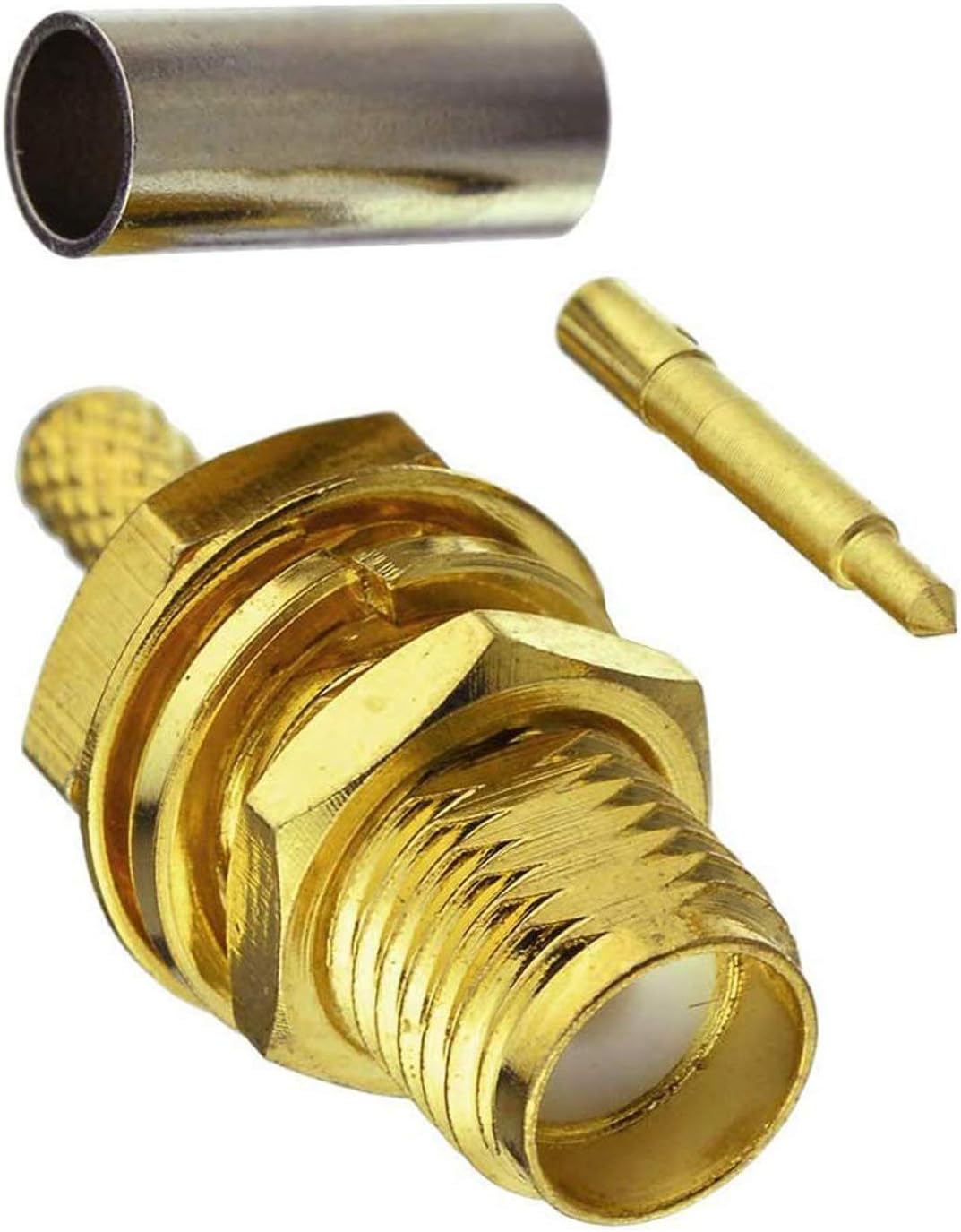 Eightwood 10pcs RP-SMA Bulkhead Female with Male Pin Crimp RF Connector for RG316 RG174 Cable