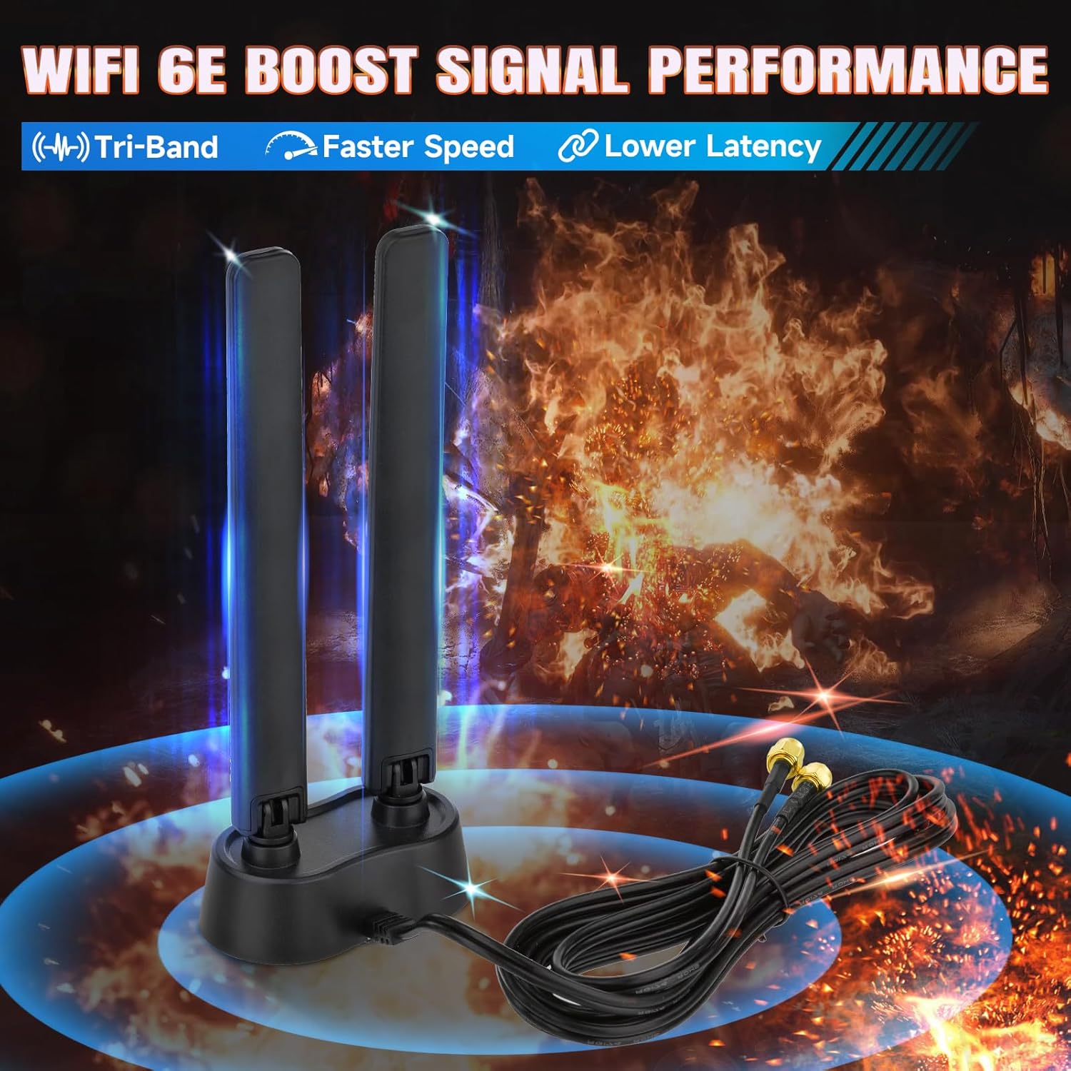 Eightwood 9dBi WiFi 6E Antenna Tri-Band 6GHz 5GHz 2.4GHz Magnetic Base WiFi Antenna for PC Desktop Computer PCIe Bluetooth Card Gaming Motherboard, WiFi 6E Router