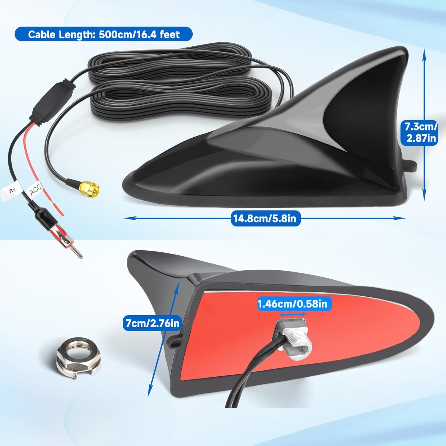 Eightwood Shark Fin Amplified FM AM Car Radio Antenna, GPS Antenna with SMA Male Connector for Vehicle Car Truck SUV Radio Stereo Receiver Head Unit GPS Navigation System