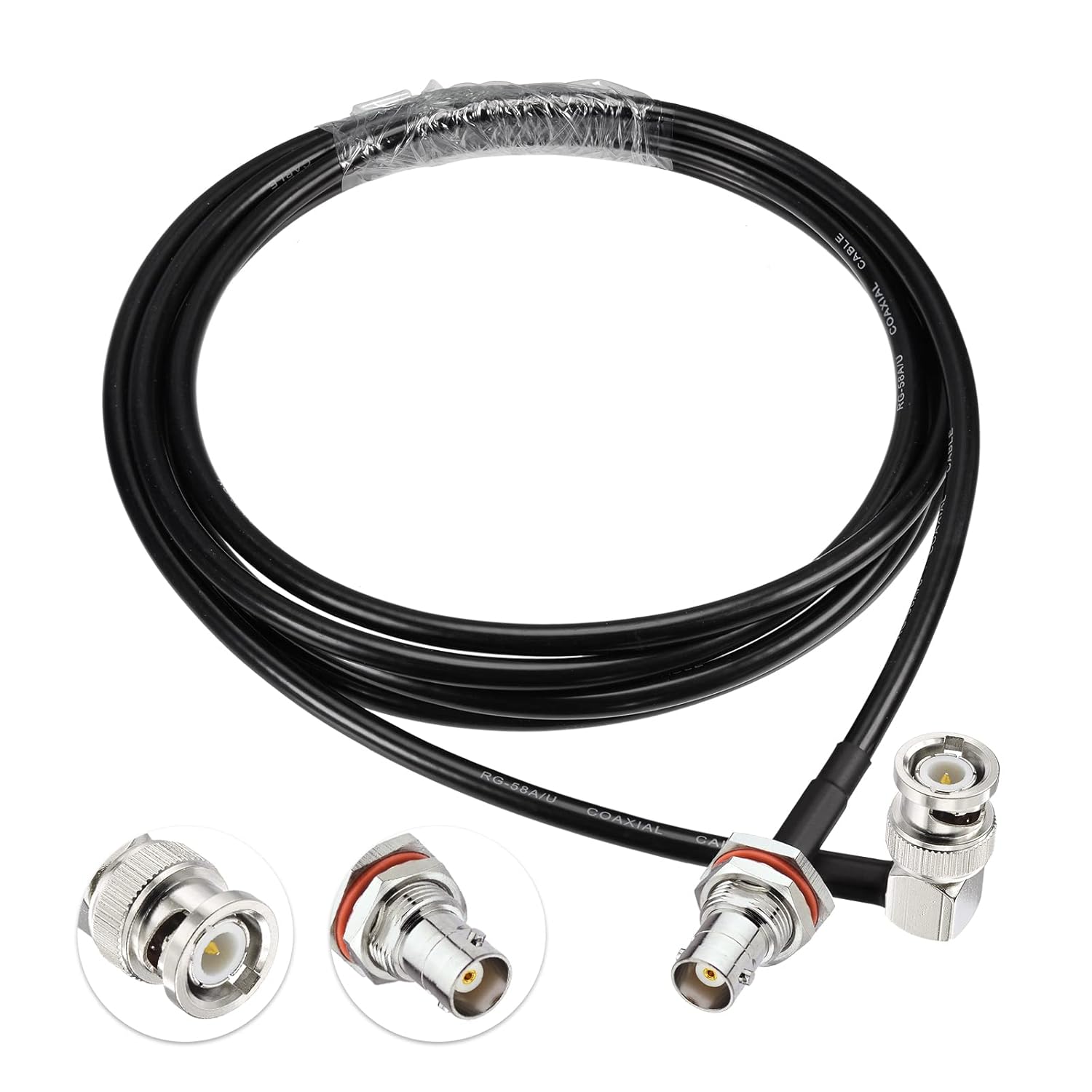 Eightwood BNC Bulkhead Female to BNC Male Right Angle Coax Cable RG58 Jumper 6.5 Feet for Wireless Microphone Receiver, Radio Scanner, Radio Antenna, CB Radio, VHF UHF Ham Radio