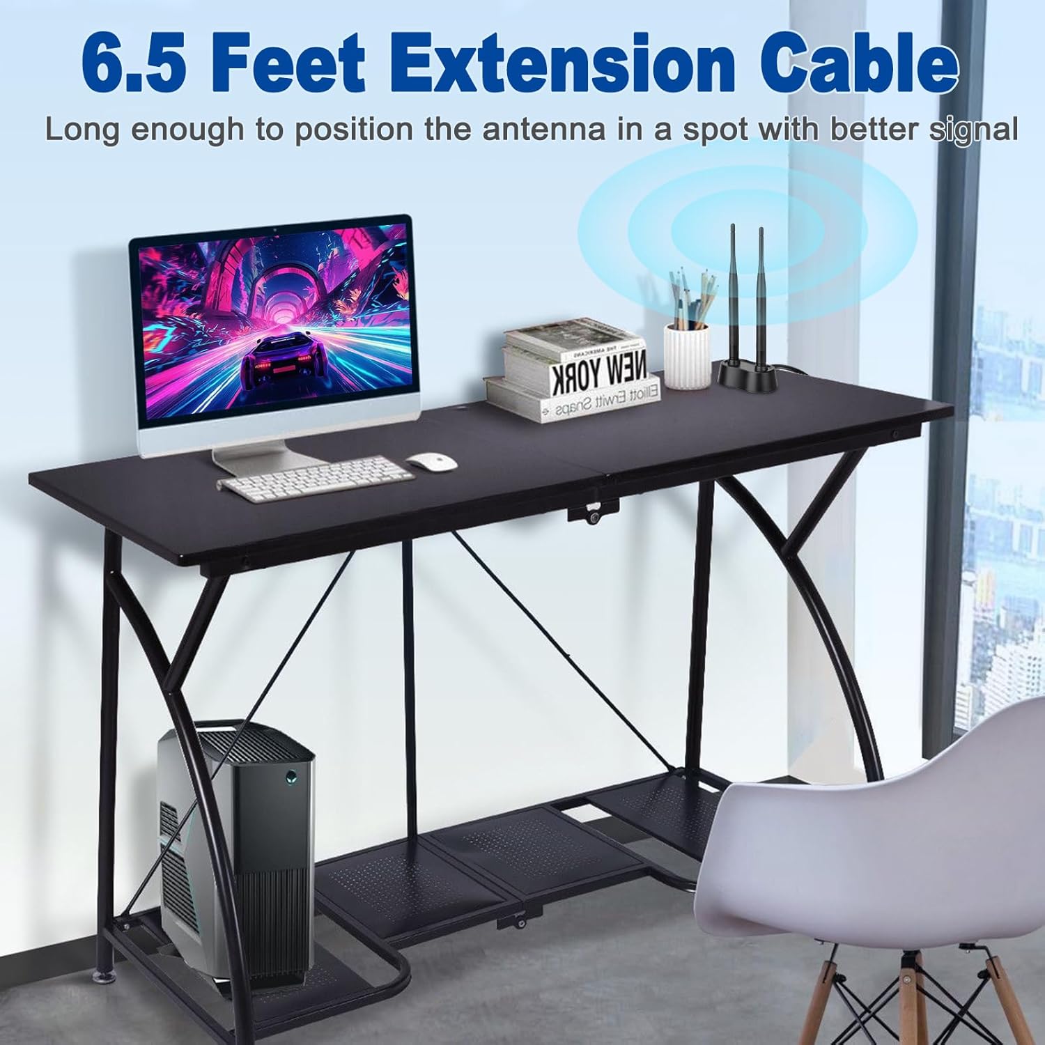 Eightwood 9dBi Dual Band WiFi Antenna 2.4GHz 5GHz RP-SMA WiFi Antenna with Magnetic Base and 6.5ft Extension Cable for PC Desktop Computer PCIe WiFi Bluetooth Wireless Network Card, WiFi Router