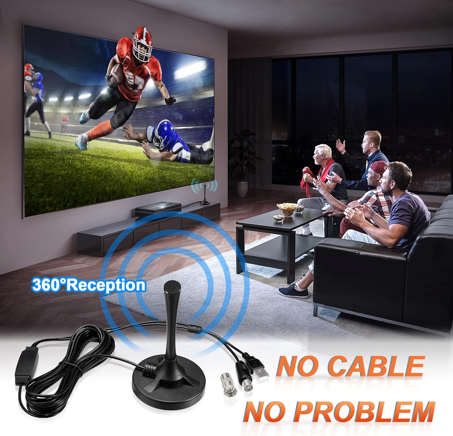 Eightwood HD Digital TV Antenna, Amplified Indoor HDTV Antennae with Magnetic Base 16ft Coax Cable, Support Smart 4K 1080P Fire TV and All Older TV's for Free Local Channels