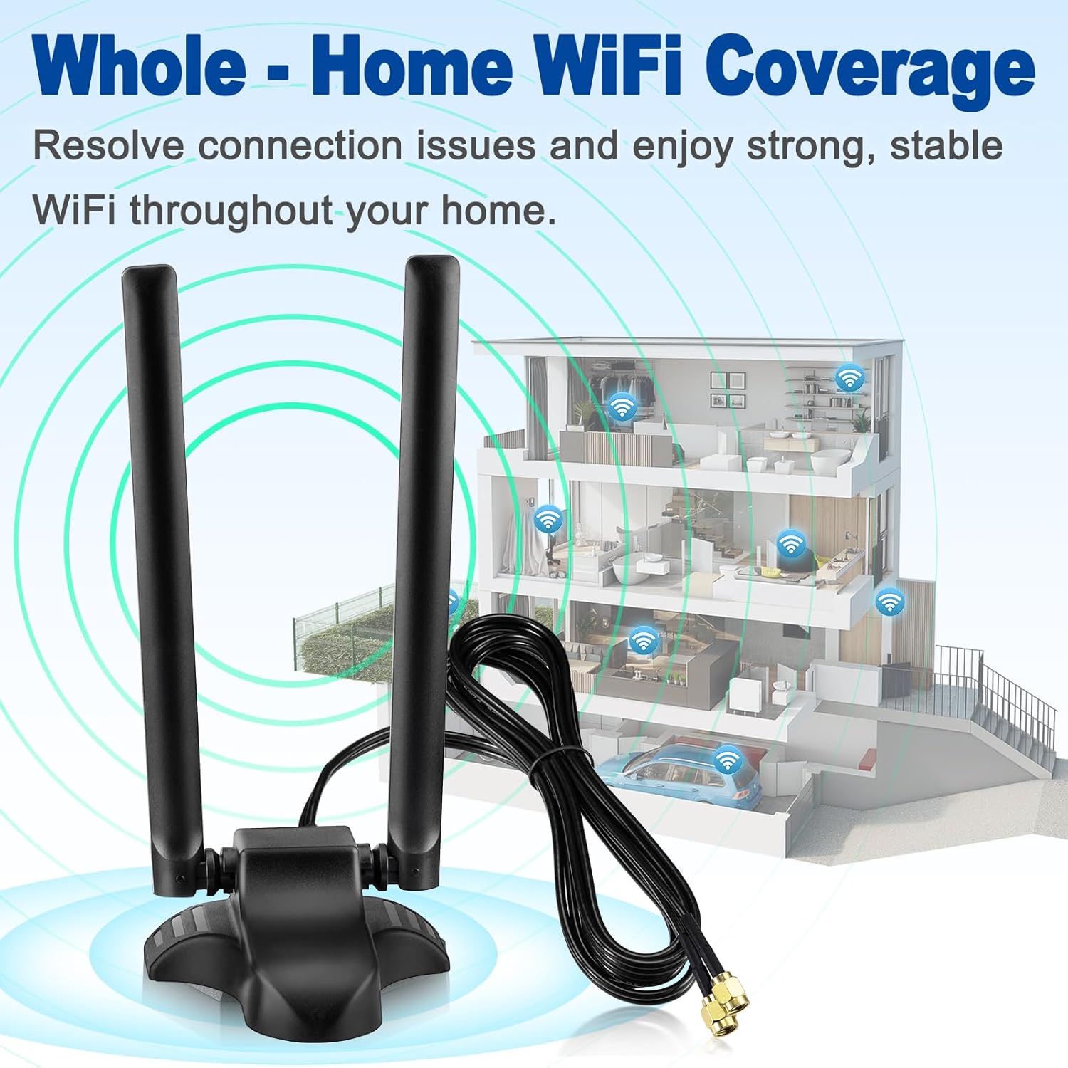 Eightwood PC WiFi Antenna Dual Band 2.4GHz 5GHz RP-SMA WiFi Antenna with 6.5 Feet Extension Cable for Desktop Computer PCIe WiFi Card