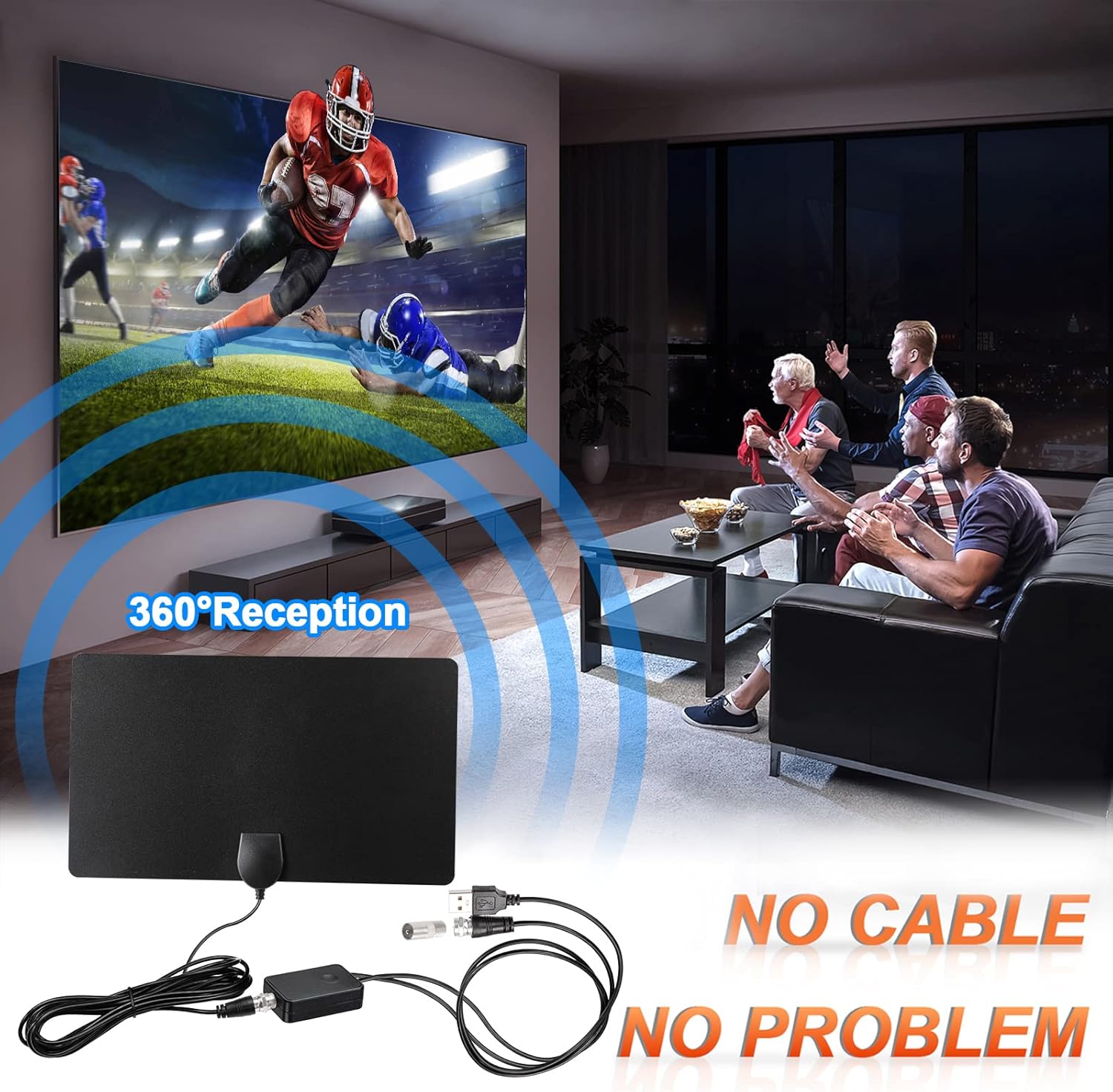 Eightwood Digital Amplified HD TV Antenna,Support 4K 1080p Fire TV Stick and All Older TV’s, Indoor HDTV Antennae for Local Channels, with Amplifier Signal Booster, 10ft Coax Cable, 150+ Miles Range