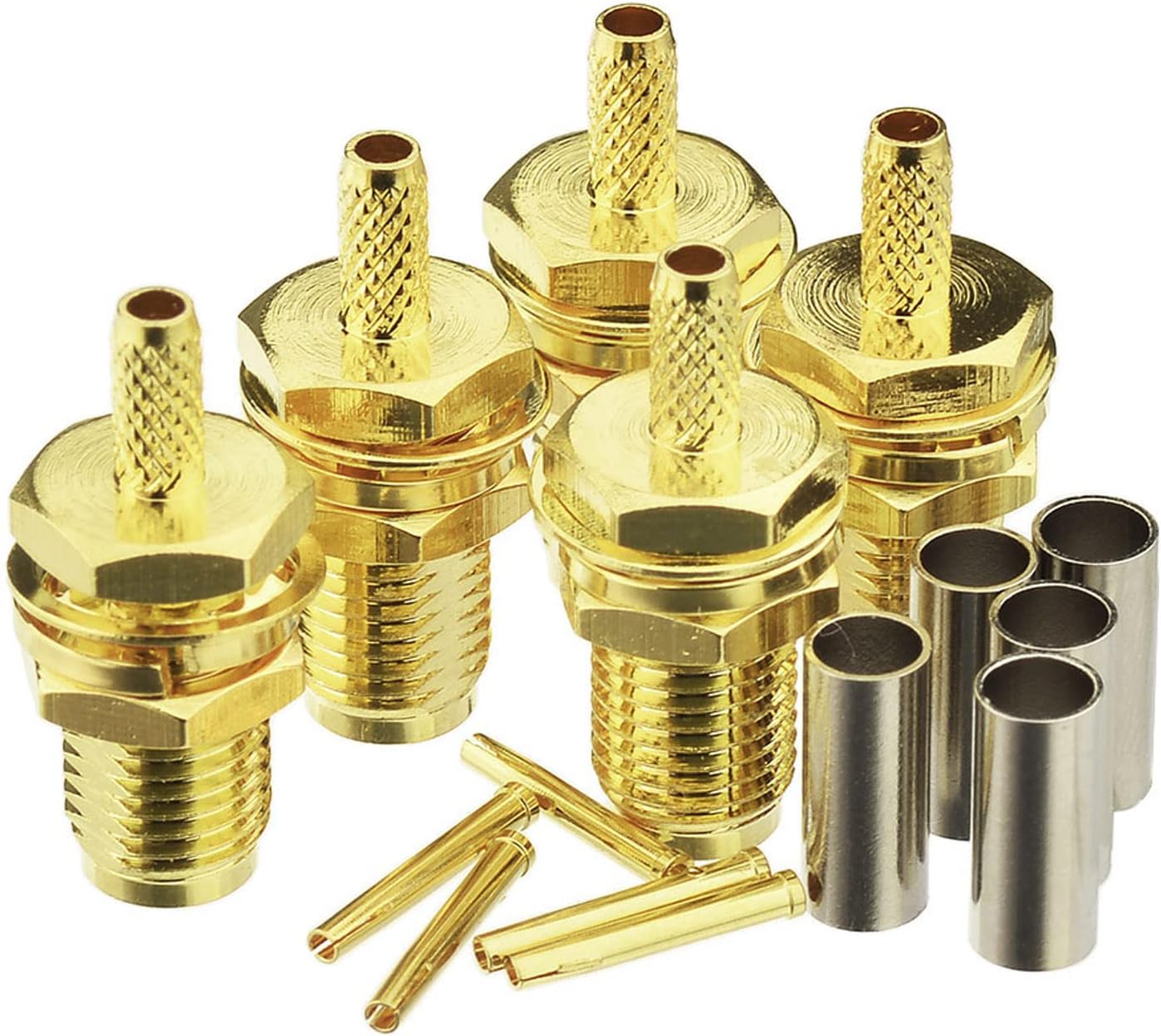 Eightwood 10pcs SMA Female Bulkhead Crimp Connector Gold-Plated for RG316 RG174 Cable