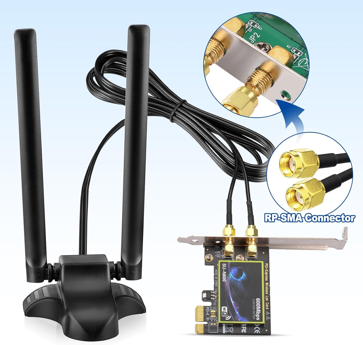 Eightwood PC WiFi Antenna Dual Band 2.4GHz 5GHz RP-SMA WiFi Antenna with 6.5 Feet Extension Cable for Desktop Computer PCIe WiFi Card