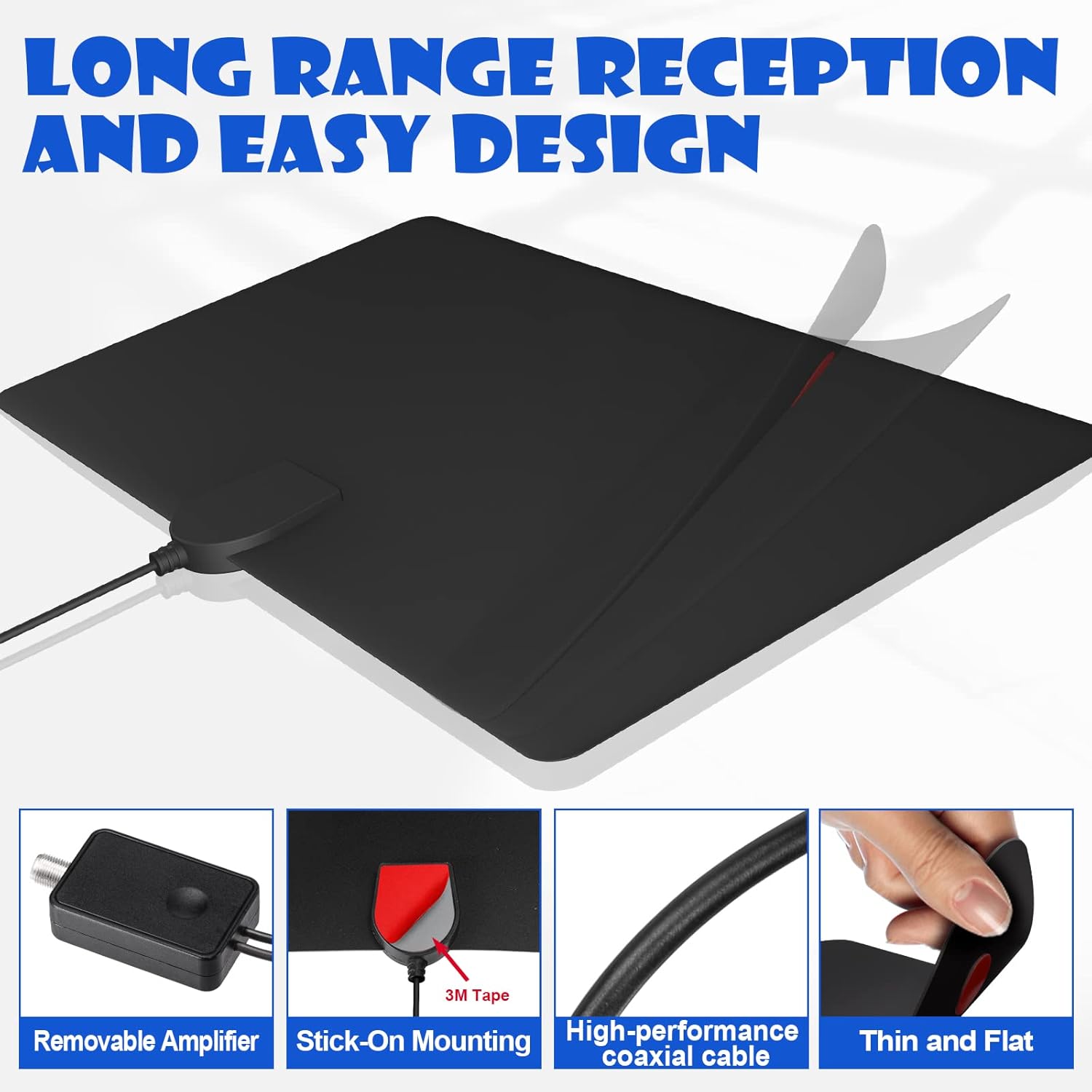 Eightwood Digital Amplified HD TV Antenna,Support 4K 1080p Fire TV Stick and All Older TV’s, Indoor HDTV Antennae for Local Channels, with Amplifier Signal Booster, 10ft Coax Cable, 150+ Miles Range
