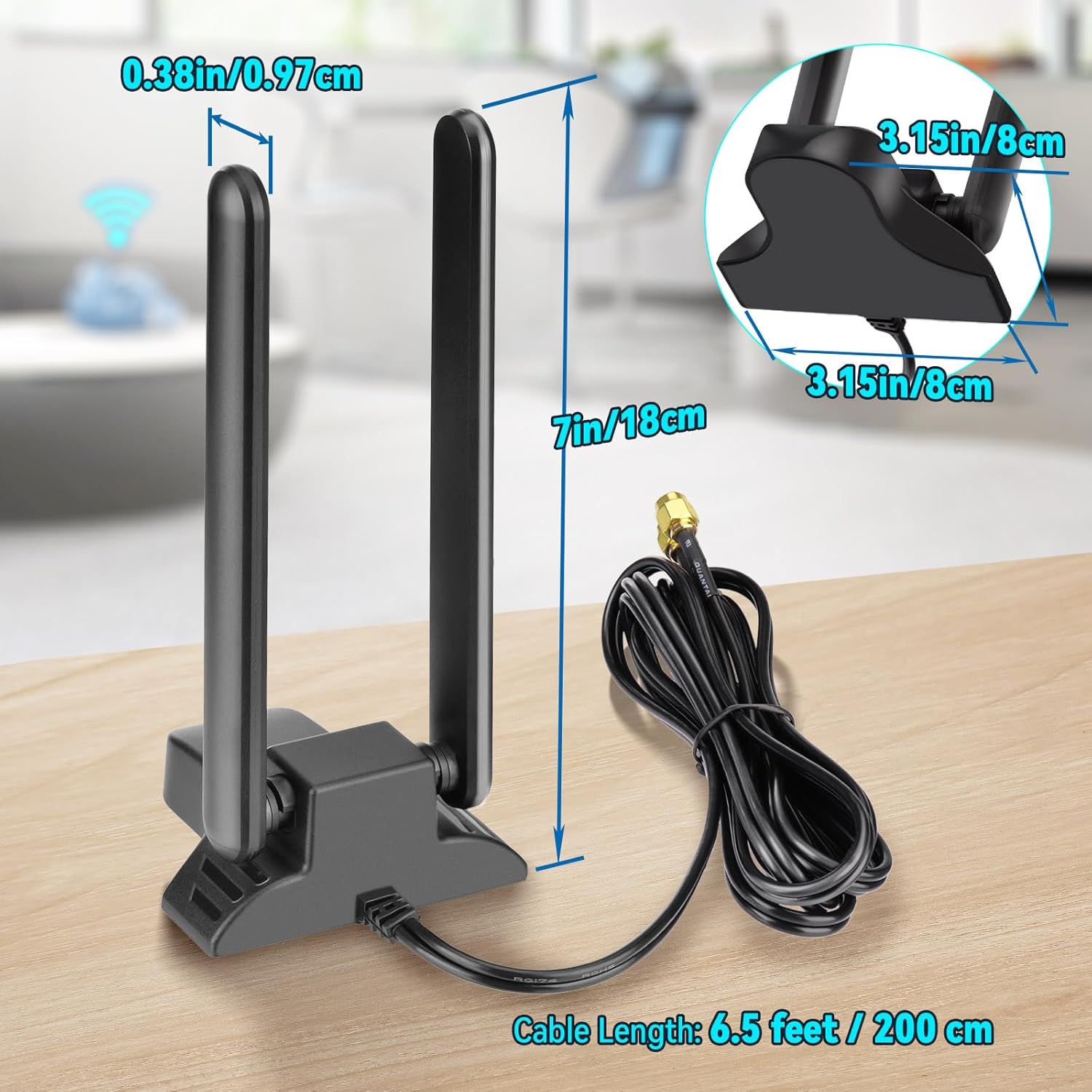 Eightwood WiFi 6E Antenna Tri-Band 2.4GHz 5GHz 6GHz Magnetic Base WiFi Antennae, RP-SMA Connector for PC Desktop Computer Motherboard PCIe Bluetooth WiFi 6E Card Wireless Router