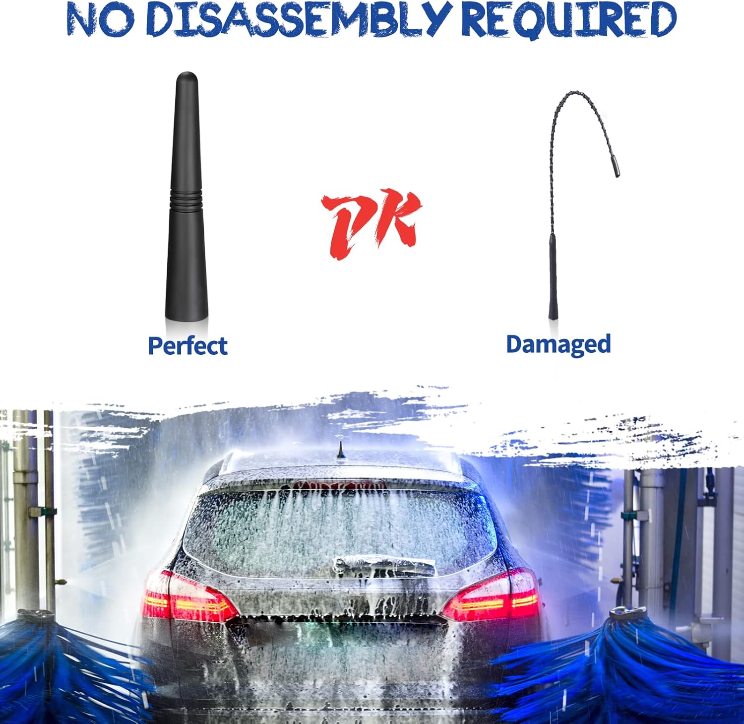 Eightwood Short Car Antenna 3.6 inch, Universal Roof Mount Vehicle AM FM Radio Antenna Mast Replacement, Flexible Rubber Antennae with M4 M5 M6 Thread Adapters