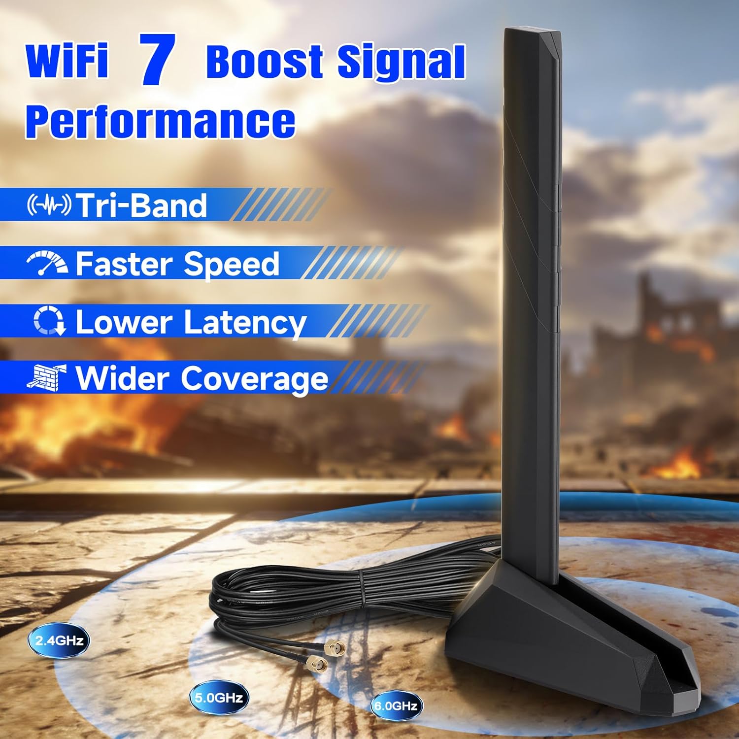 Eightwood WiFi 7 WiFi 6E Antenna Tri-Band 6GHz 5GHz 2.4GHz RP-SMA Antenna with Magnetic Base for Desktop PC ASUS Gigabyte Aorus Gaming Motherboard PCIe Bluetooth Card