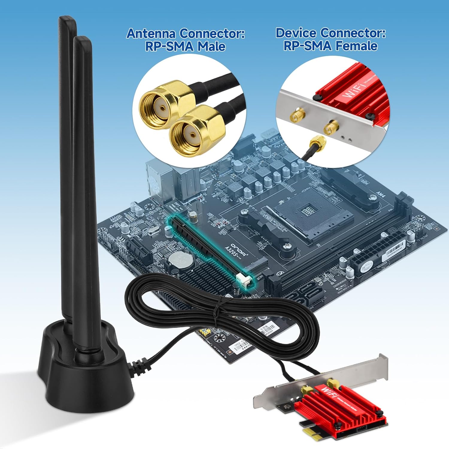 Eightwood 9dBi WiFi 6E Antenna Tri-Band 6GHz 5GHz 2.4GHz Magnetic Base WiFi Antenna for PC Desktop Computer PCIe Bluetooth Card Gaming Motherboard, WiFi 6E Router