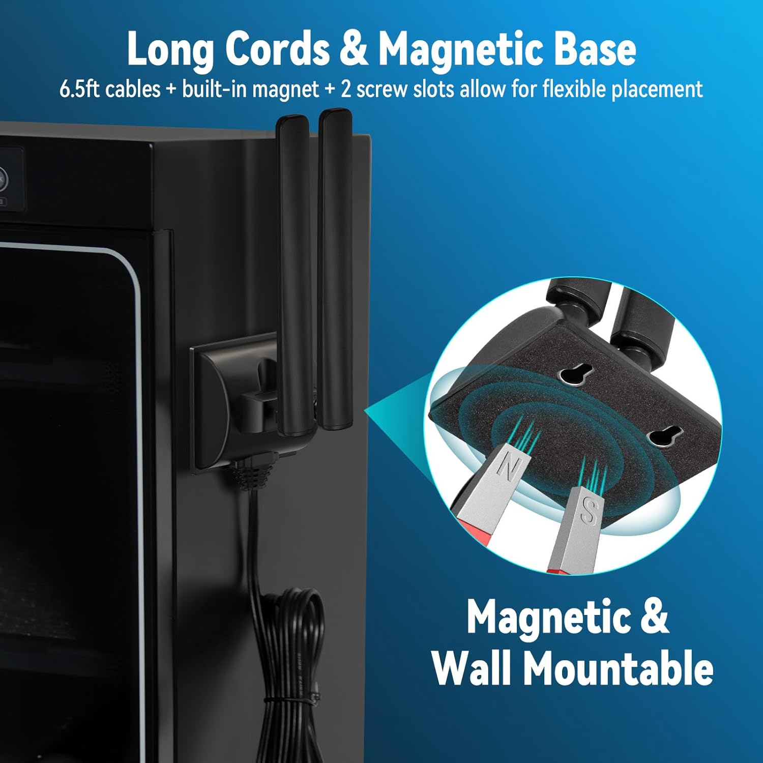 Eightwood WiFi 6E Antenna Tri-Band 2.4GHz 5GHz 6GHz RP-SMA Antenna Magnetic Base for Desktop PC Computer PCI-E 6E Bluetooth Card USB WiFi Adapter Wireless Router